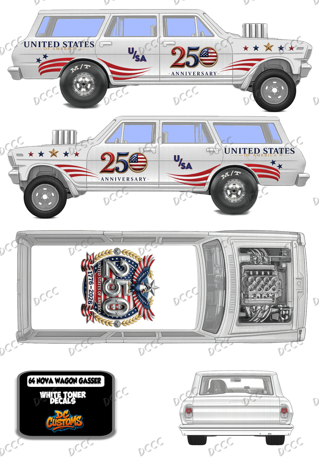 NOVA GASSER (WHITE TONER) DECALS 250TH USA