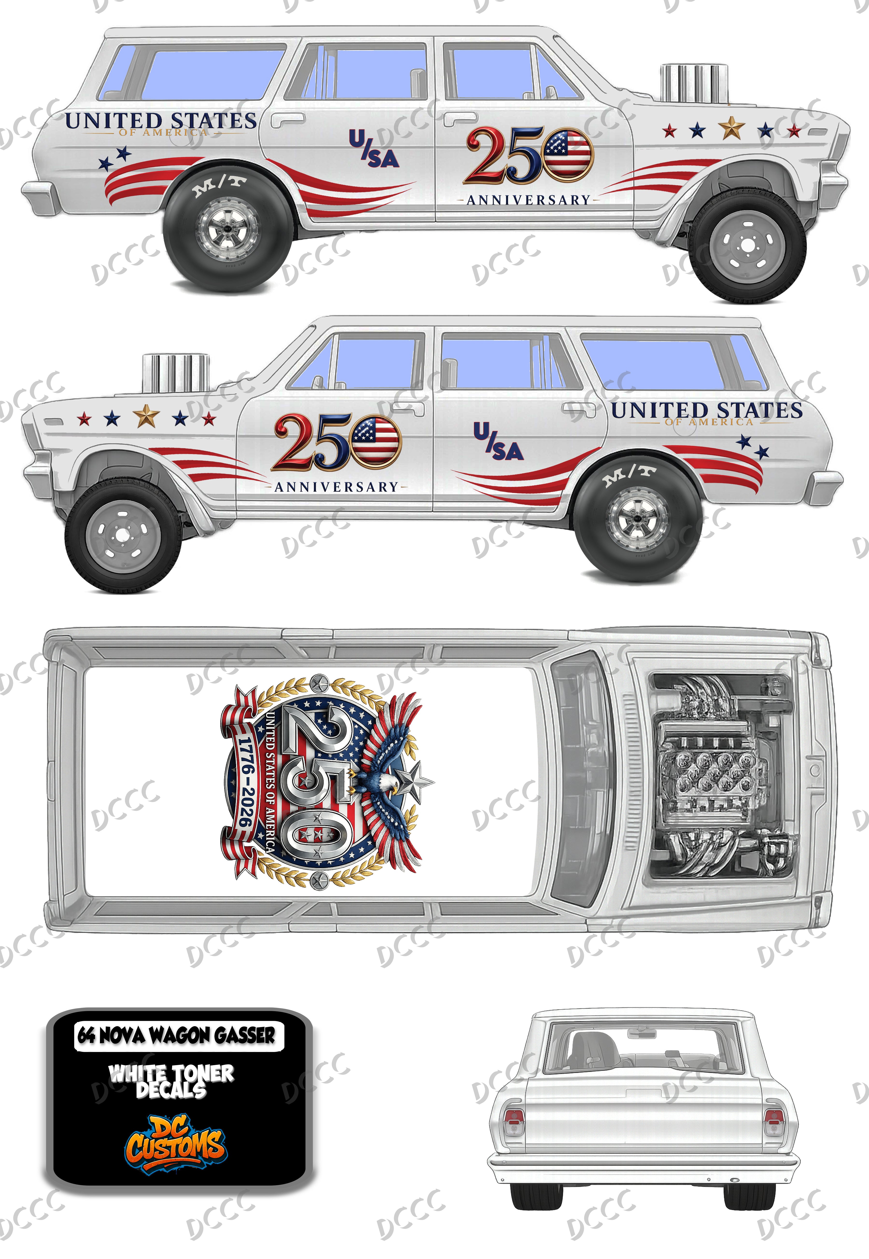 NOVA GASSER (WHITE TONER) DECALS 250TH USA