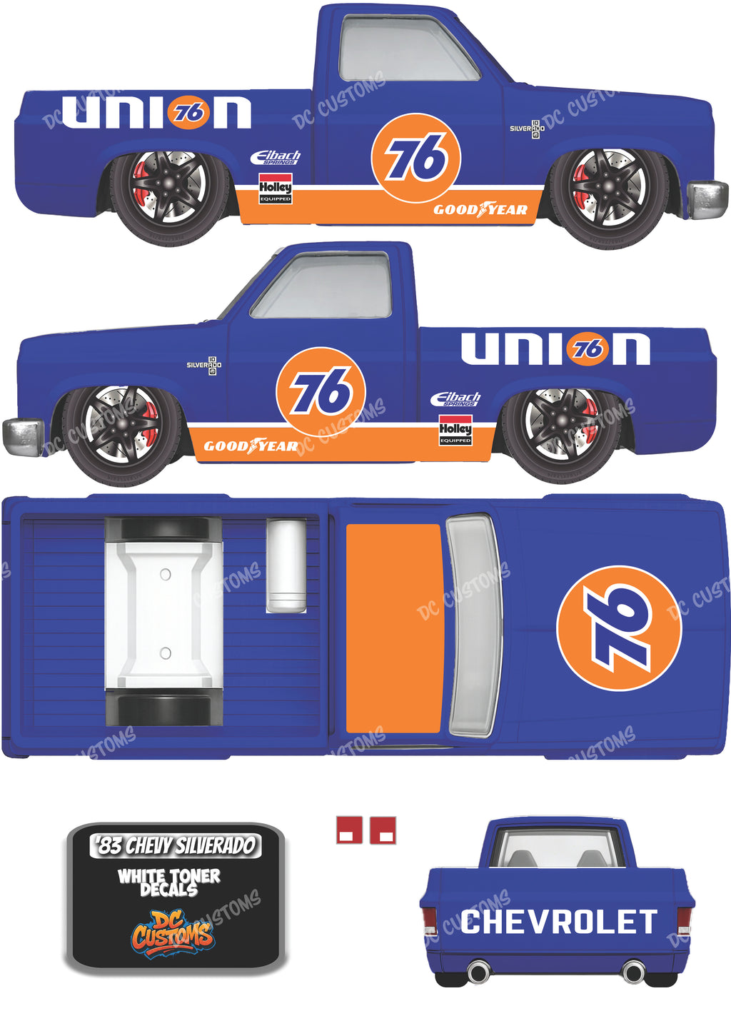 83 CHEVY SILVERADO (WHITE TONER) DECALS 76 UNION