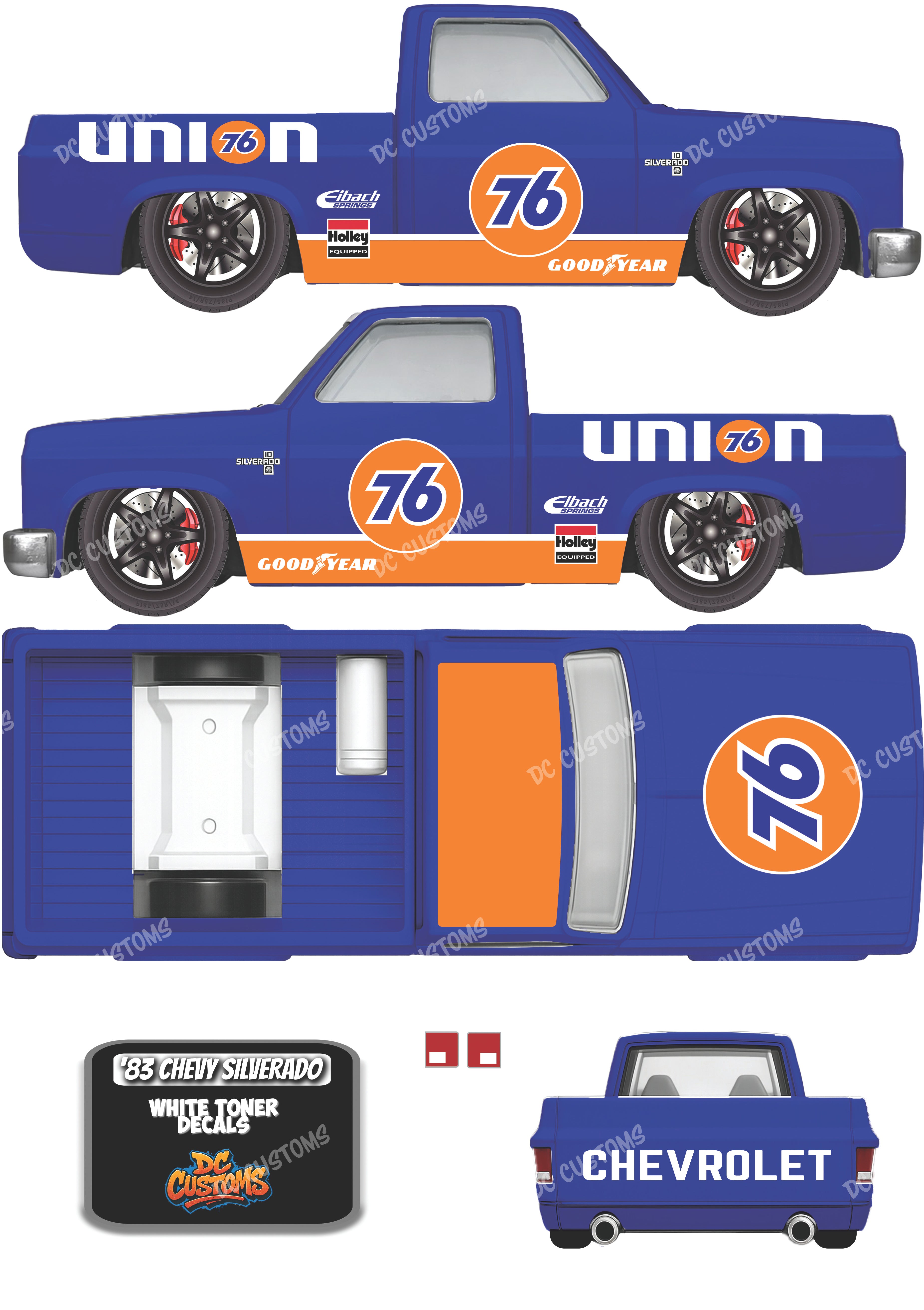 83 CHEVY SILVERADO (WHITE TONER) DECALS 76 UNION