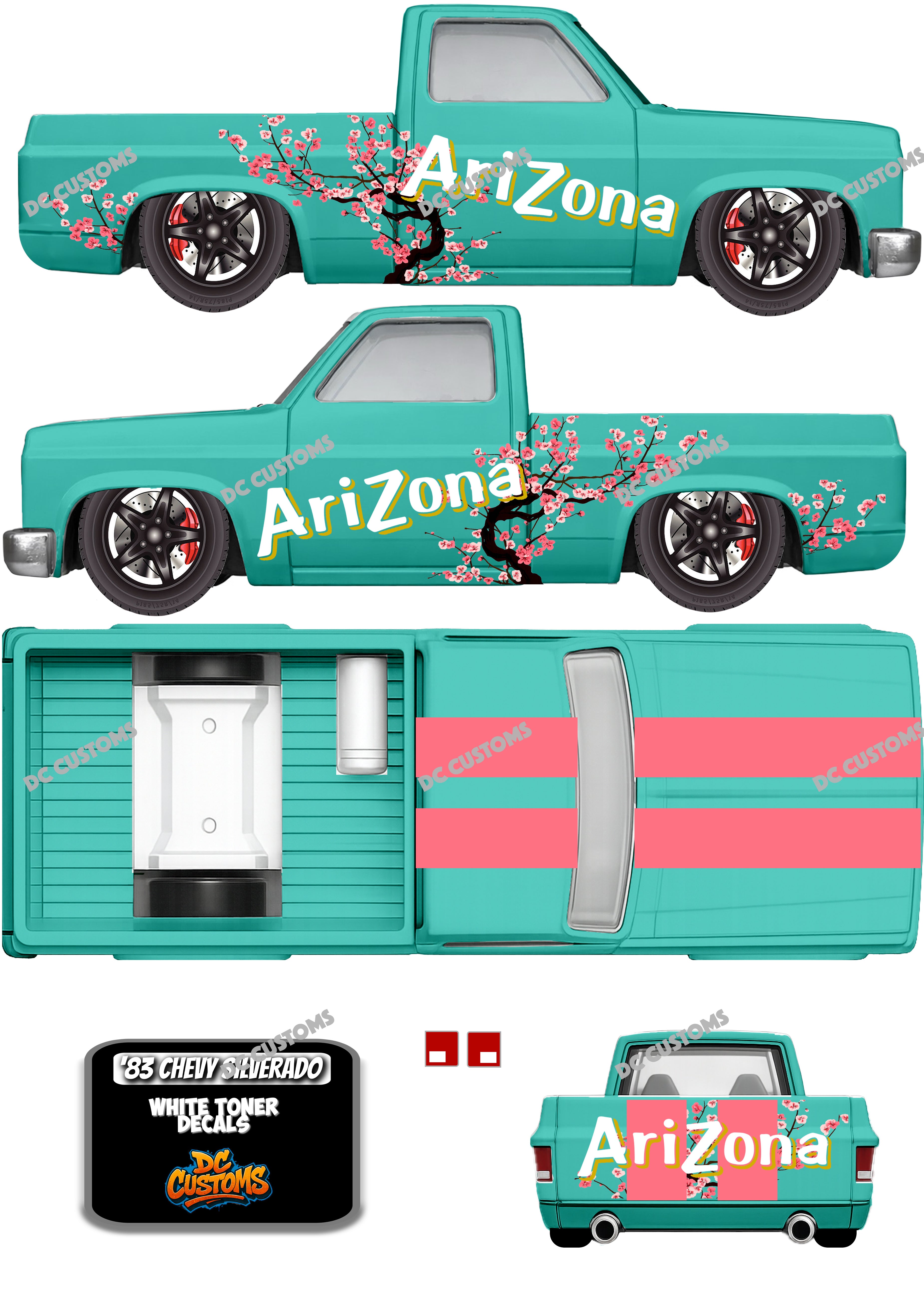 83 CHEVY SILVERADO (WHITE TONER) DECALS ARIZONA GREEN TEA