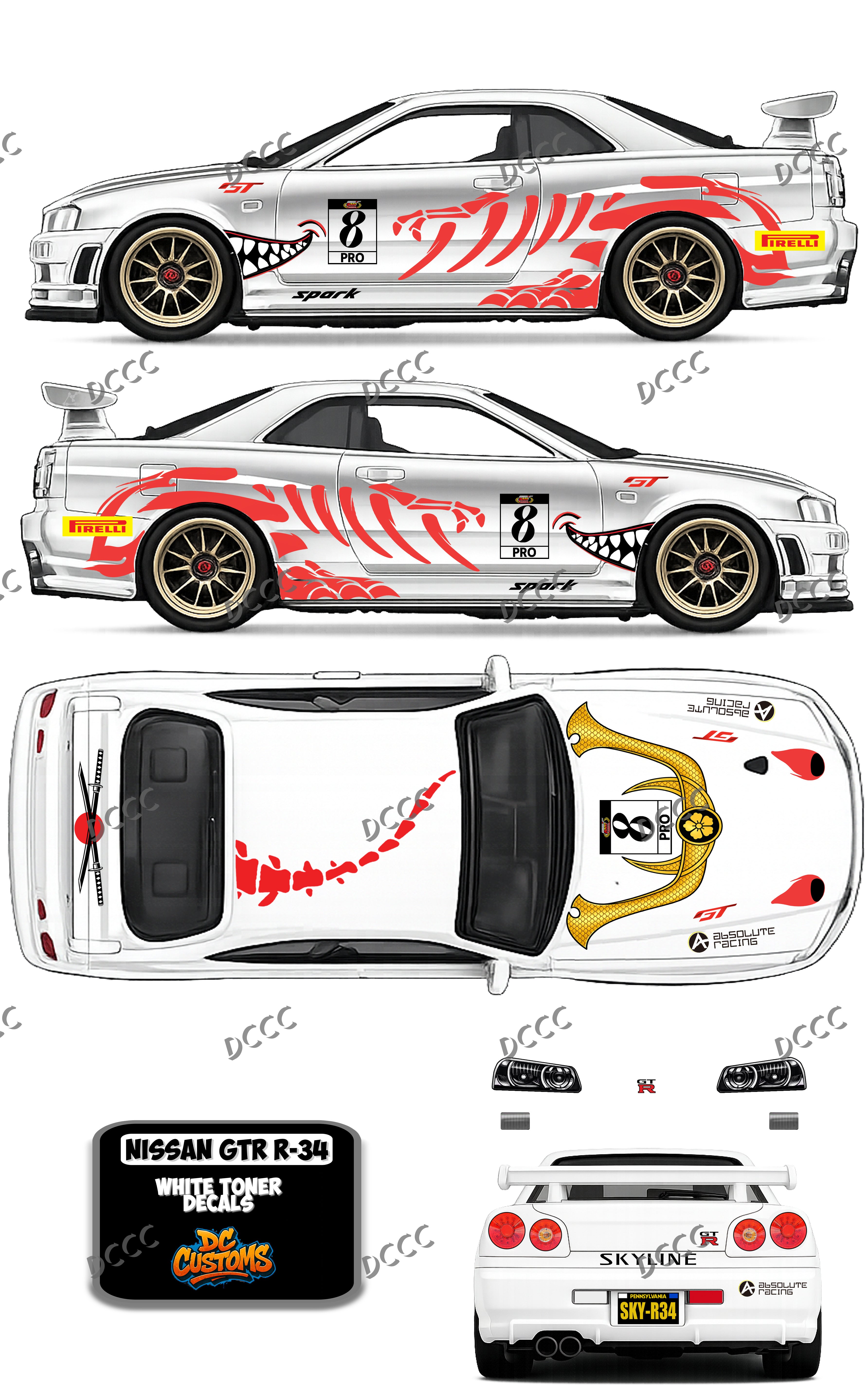 NISSAN SKYLINE R34 (WHITE TONER) DECALS BUSHI REX