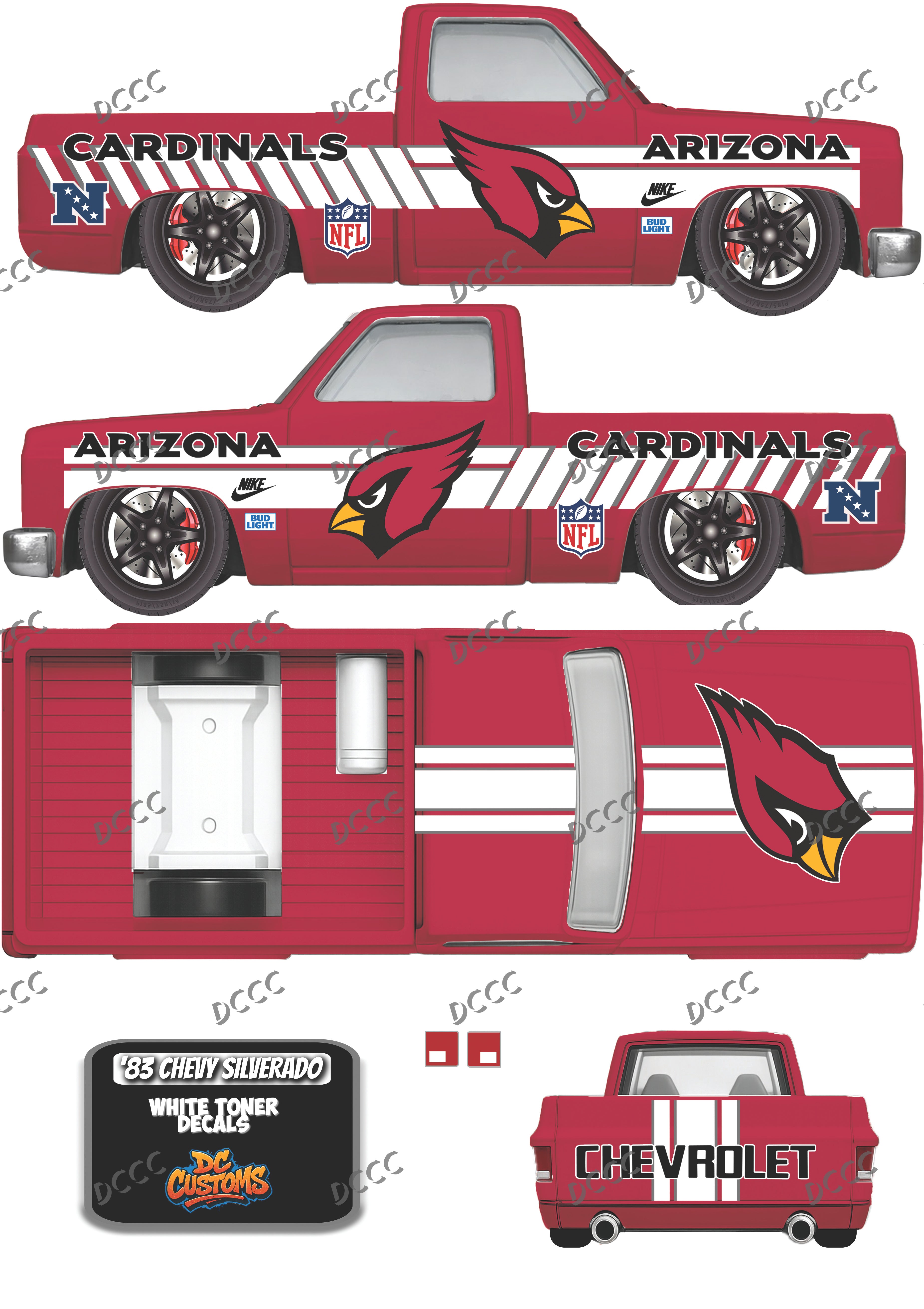83 CHEVY SILVERADO (WHITE TONER) DECALS ARIZONA CARDINALS