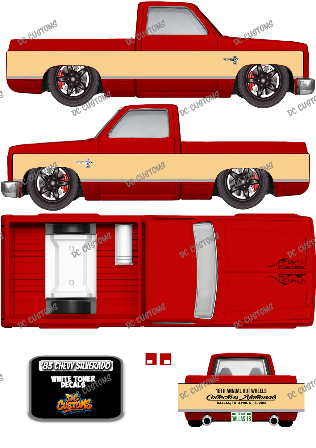 83 CHEVY SILVERADO (WHITE TONER) DECALS 18TH DALLAS NATIONALS
