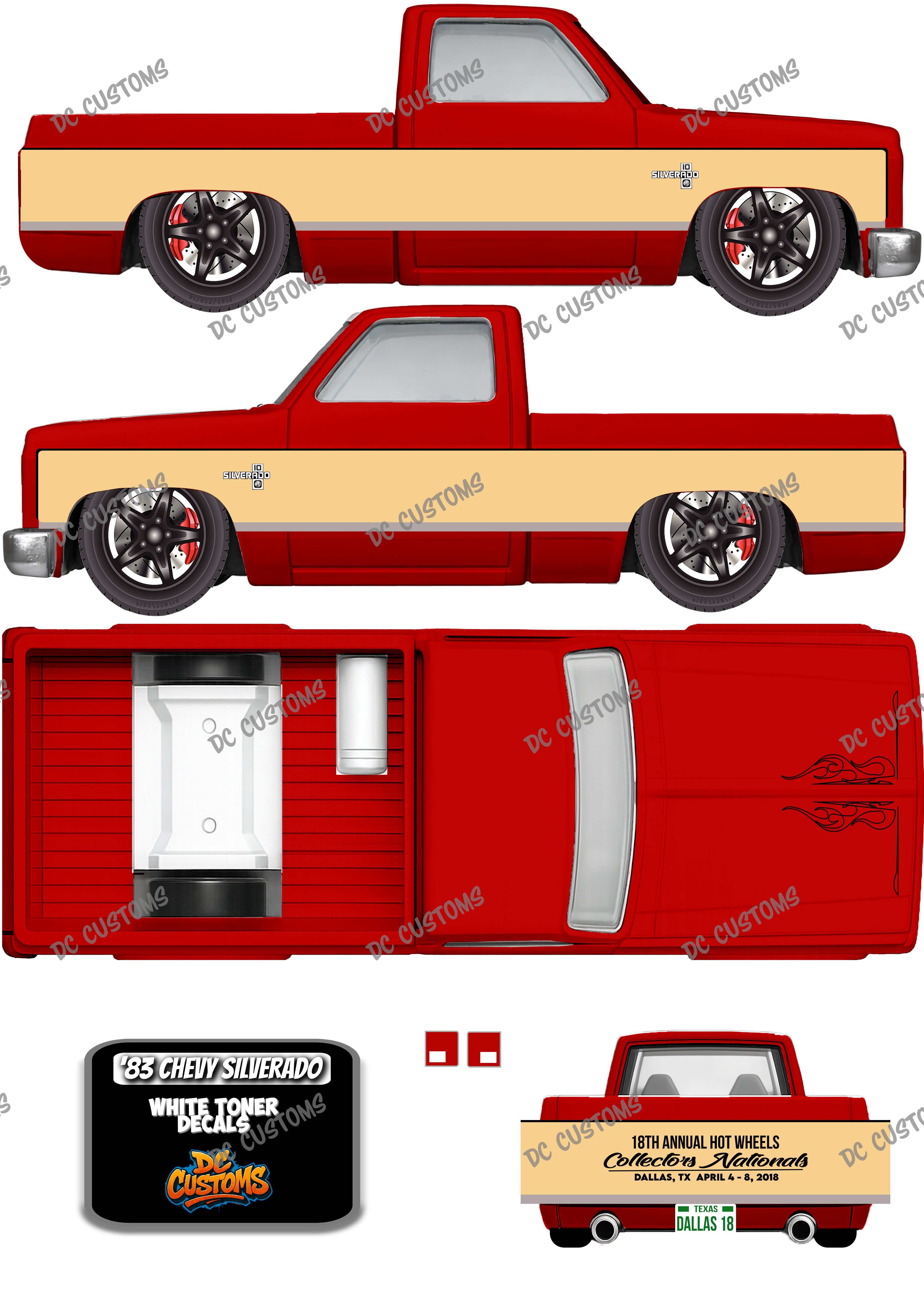 83 CHEVY SILVERADO (WHITE TONER) DECALS 18TH DALLAS NATIONALS