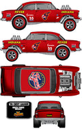 55 CHEVY GASSER (WHITE TONER DECALS) INDIANA FEVER