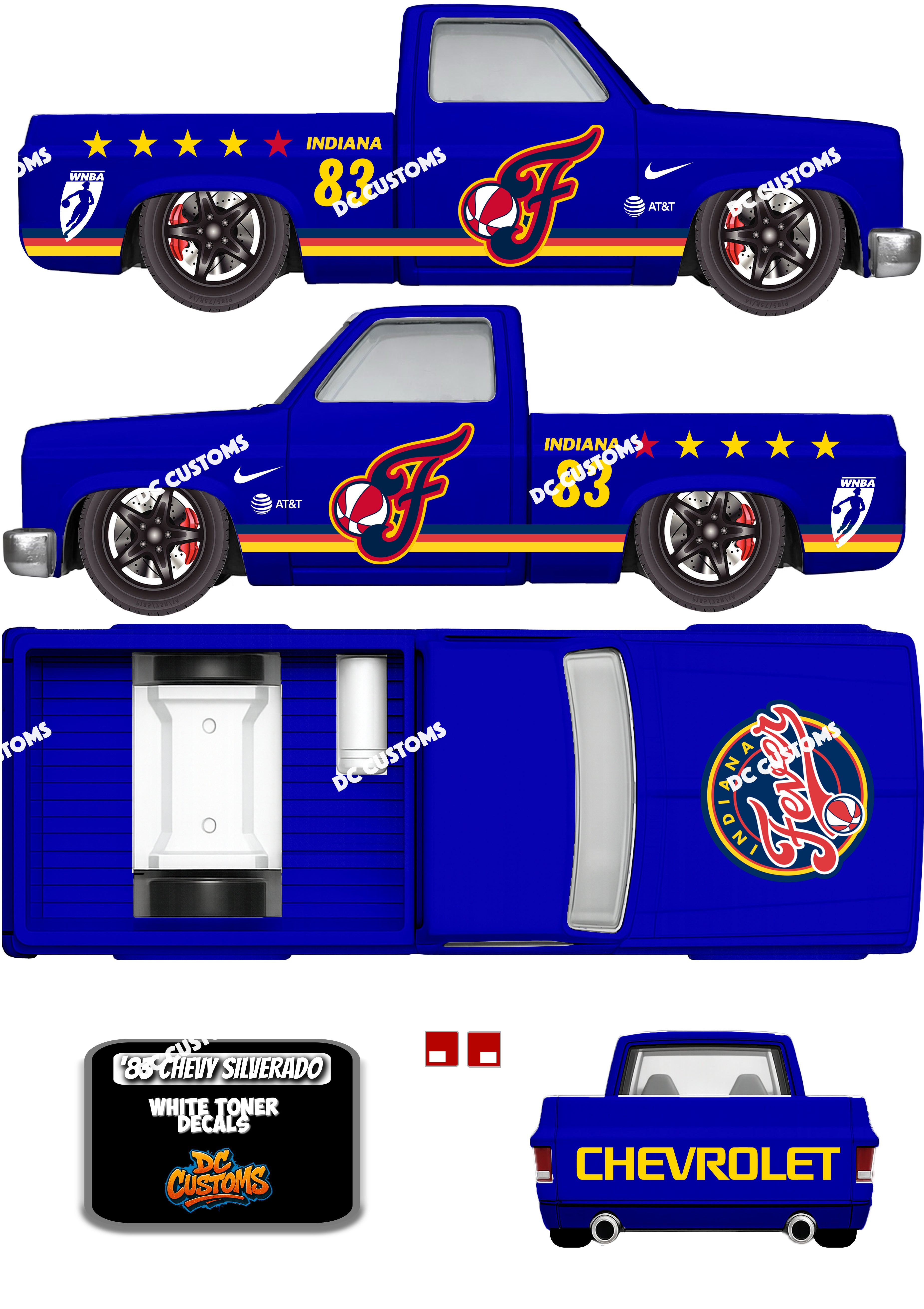 83 CHEVY SILVERADO (WHITE TONER) DECALS INDIANA FEVER