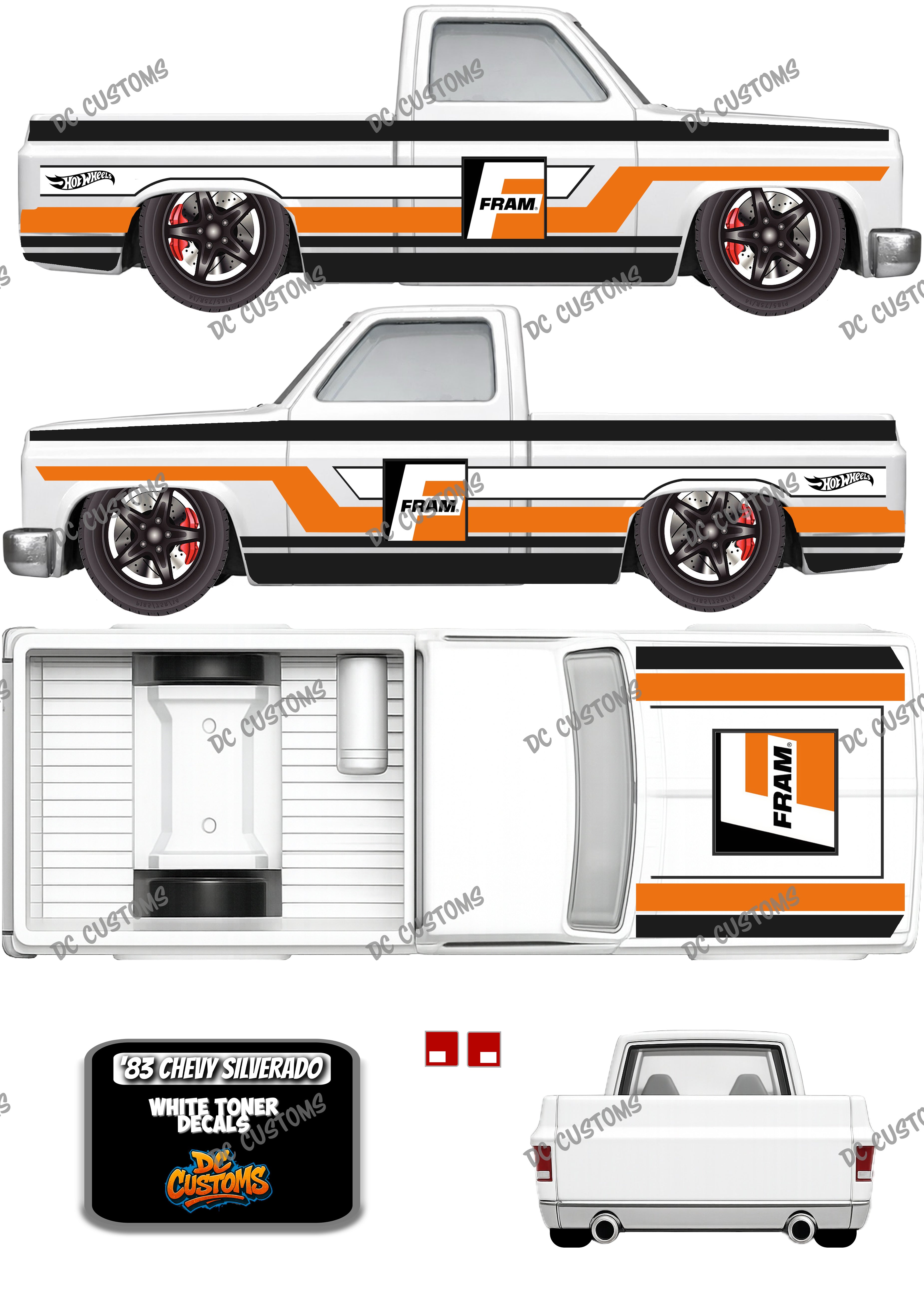 83 CHEVY SILVERADO (WHITE TONER) DECALS FRAM