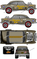 55 CHEVY GASSER (WHITE TONER) DECALS MEMPHIS BELLE