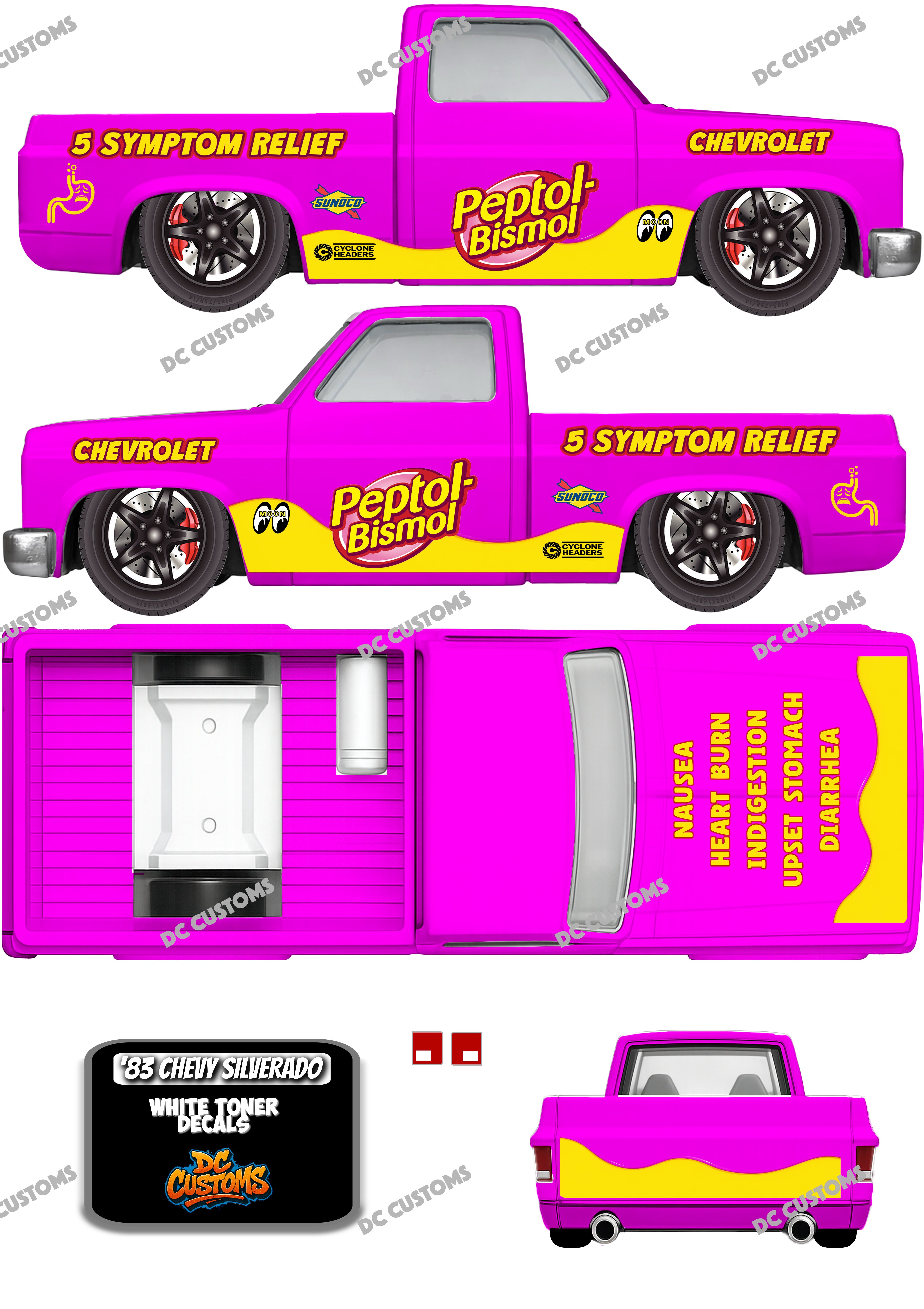 83 CHEVY SILVERADO (WHITE TONER) DECALS PEPTO