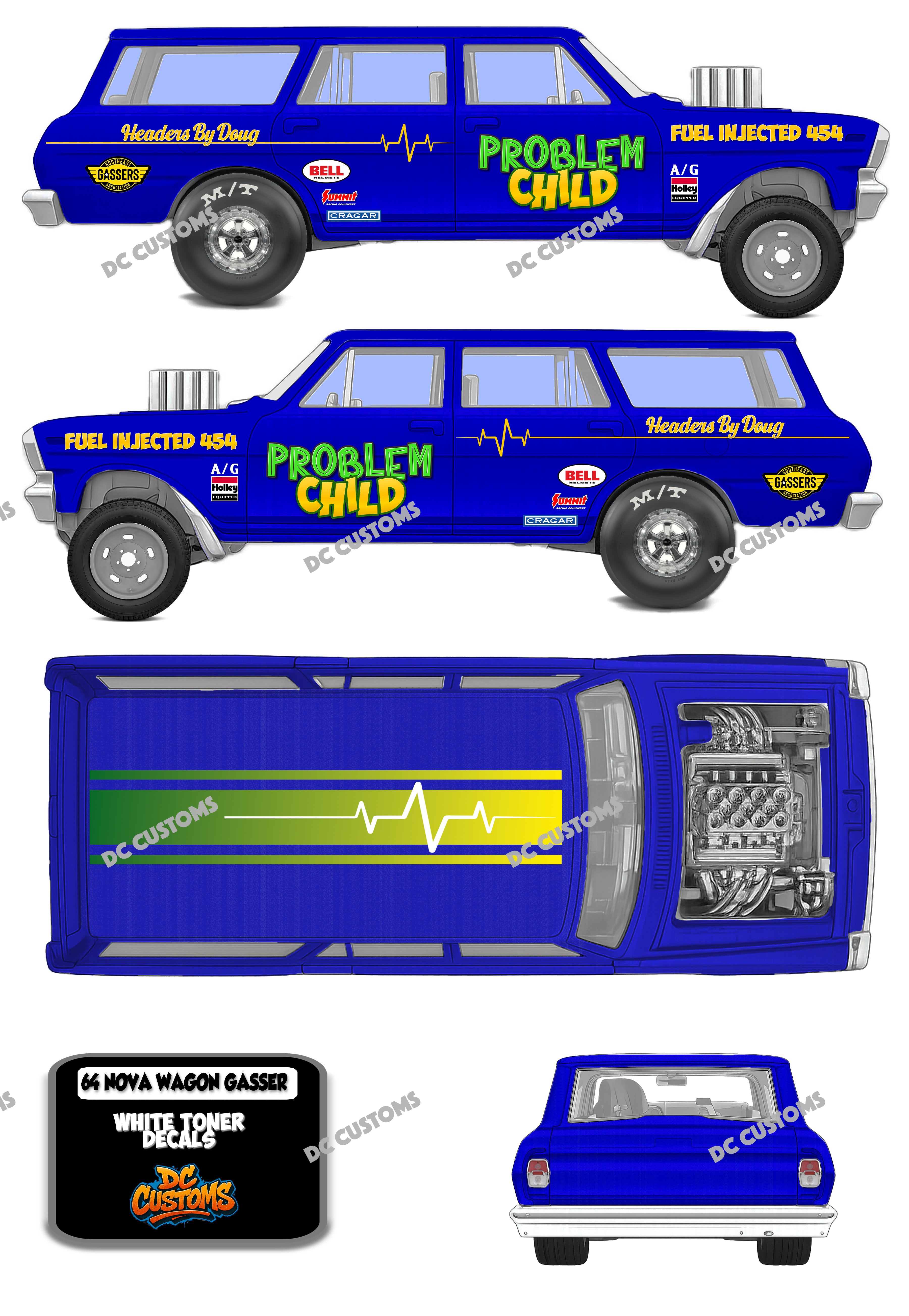 64 NOVA WAGON GASSER (WHITE TONER) DECALS PROBLEM CHILD