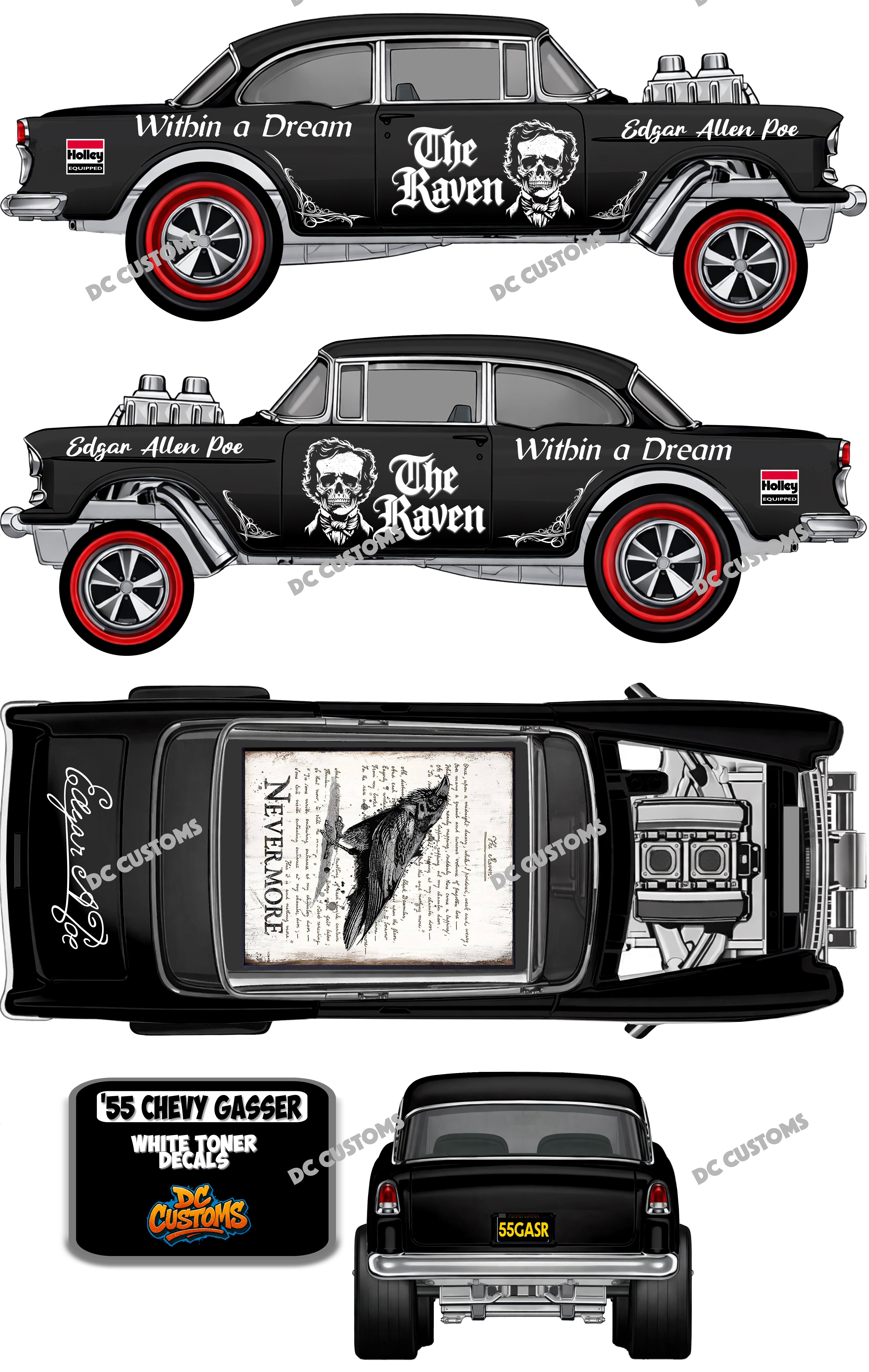 55 CHEVY GASSER (WHITE TONER ) THE RAVEN