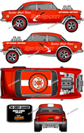 55 CHEVY GASSER (WHITE TONER) DECALS RED ROCKET