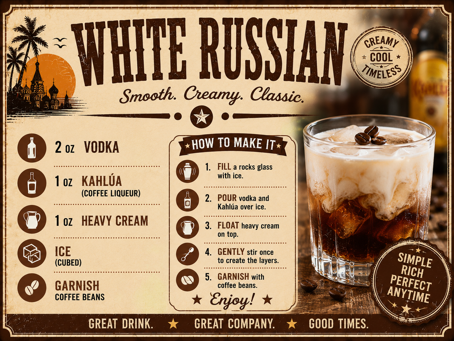 WHITE RUSSIAN RECIPE MAGNET