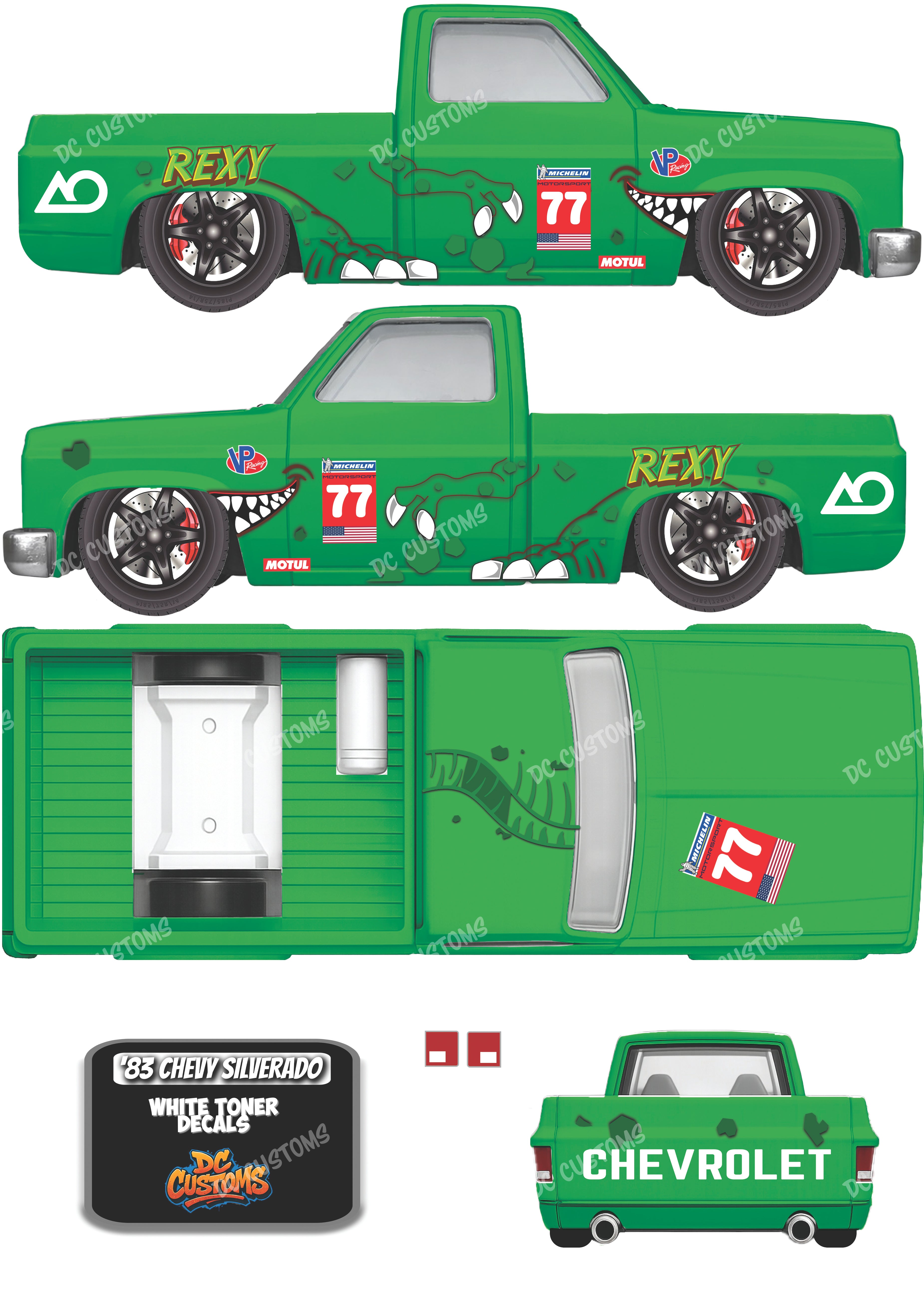 83 CHEVY SILVERADO (WHITE TONER) DECALS REXY