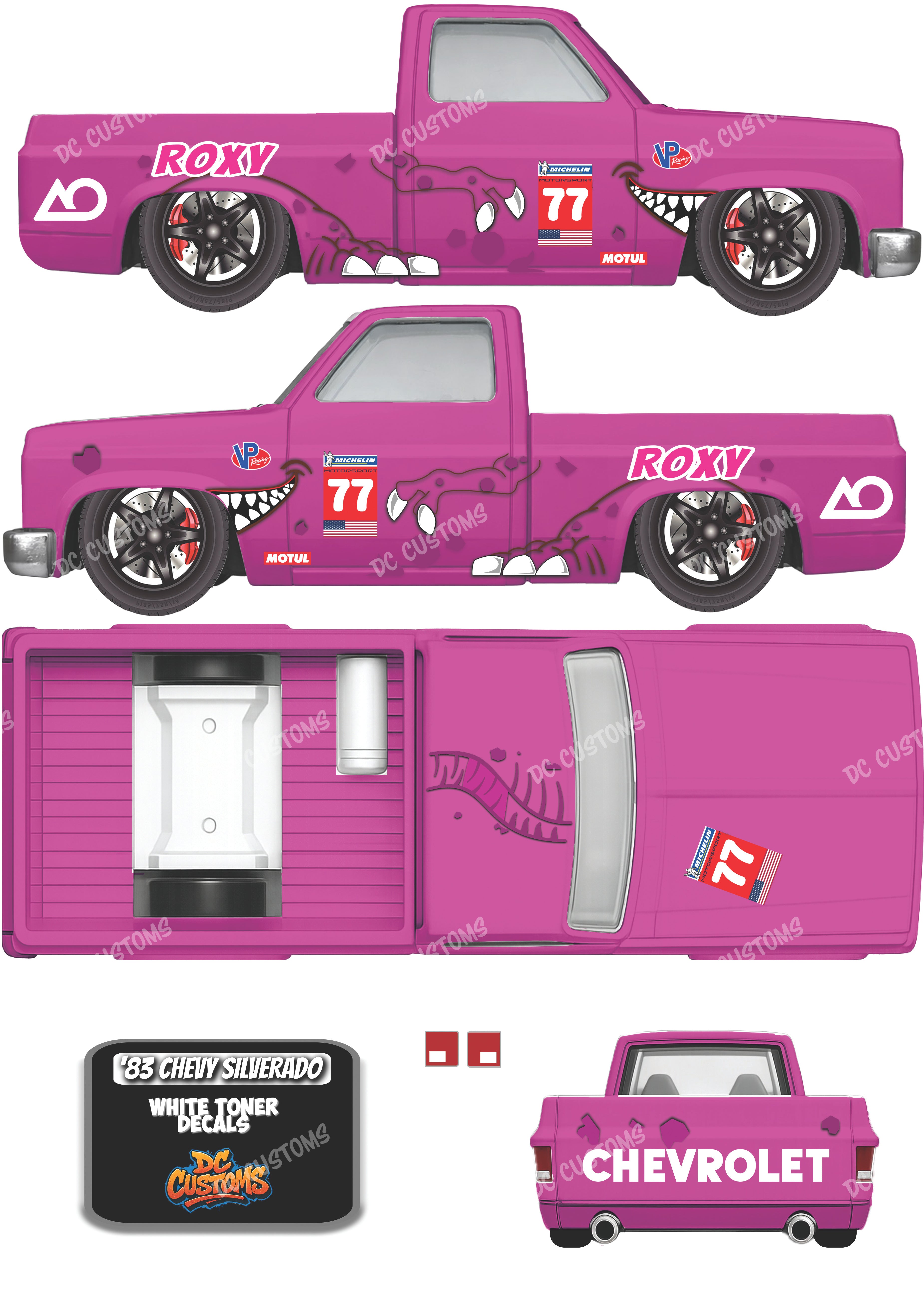 83 CHEVY SILVERADO (WHITE TONER) DECALS ROXY