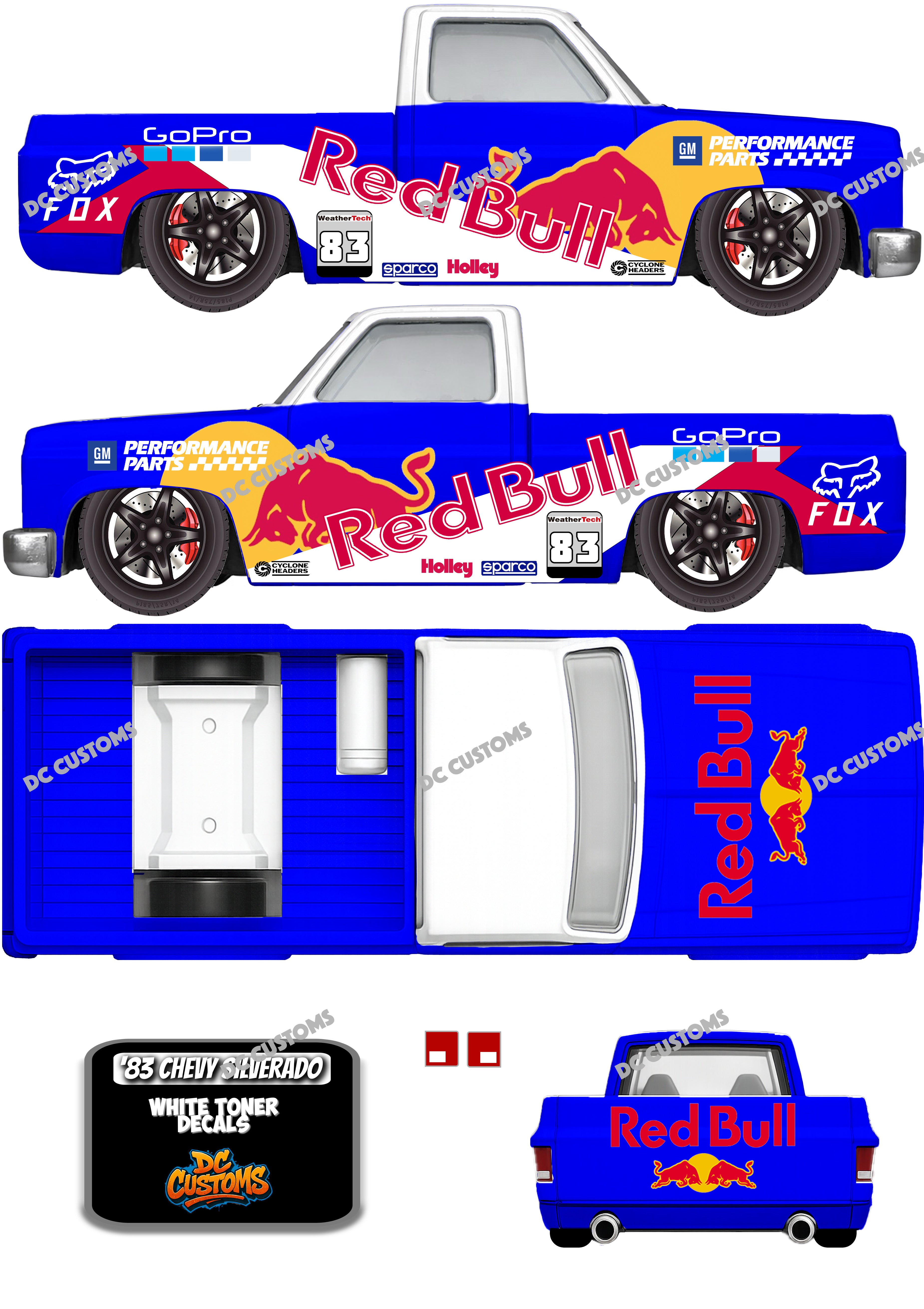 83 CHEVY SILVERADO (WHITE TONER) DECALS REDBULL