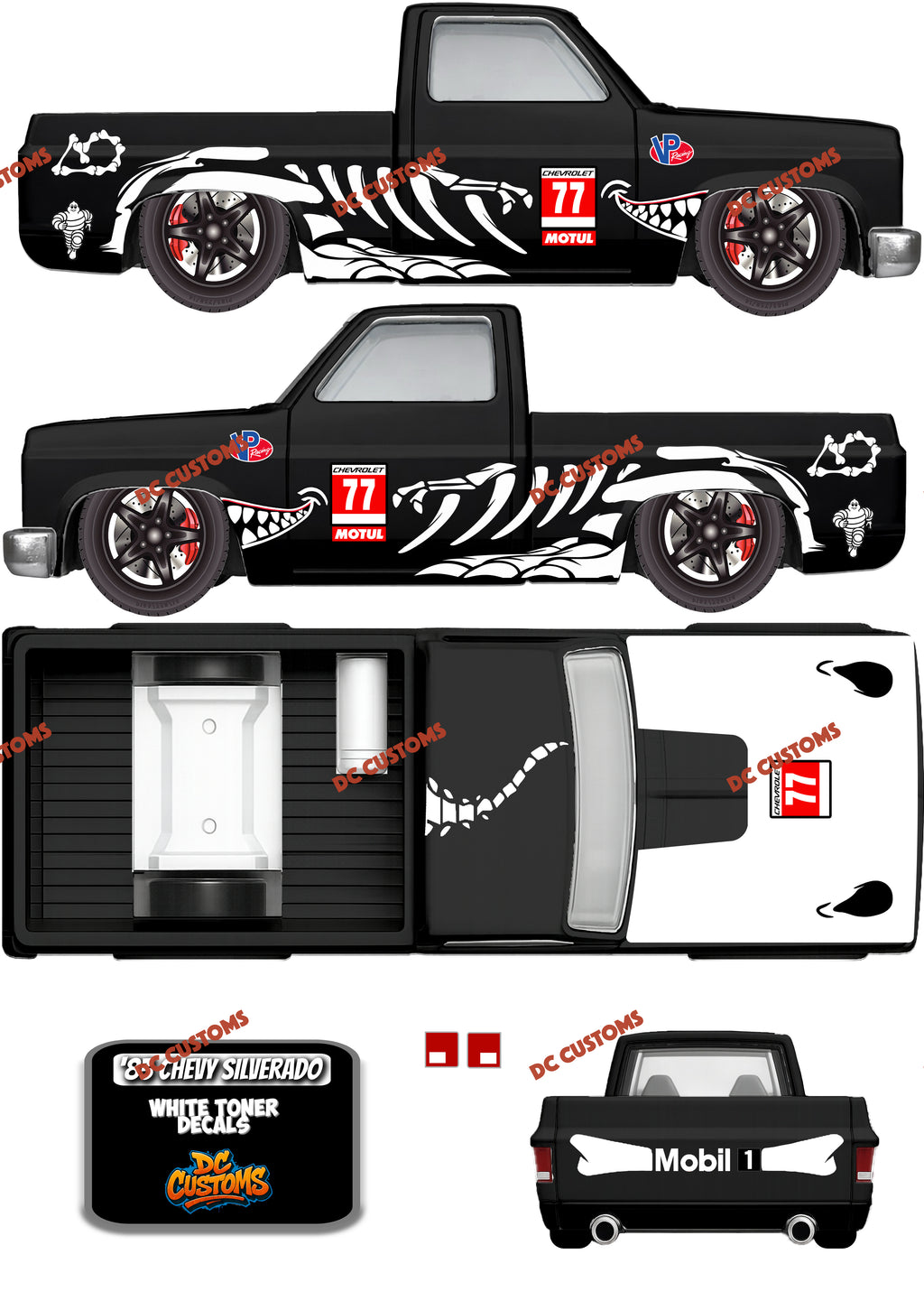 83 CHEYV SILVERADO (WHITE TONER) DECALS SKELETON REXY