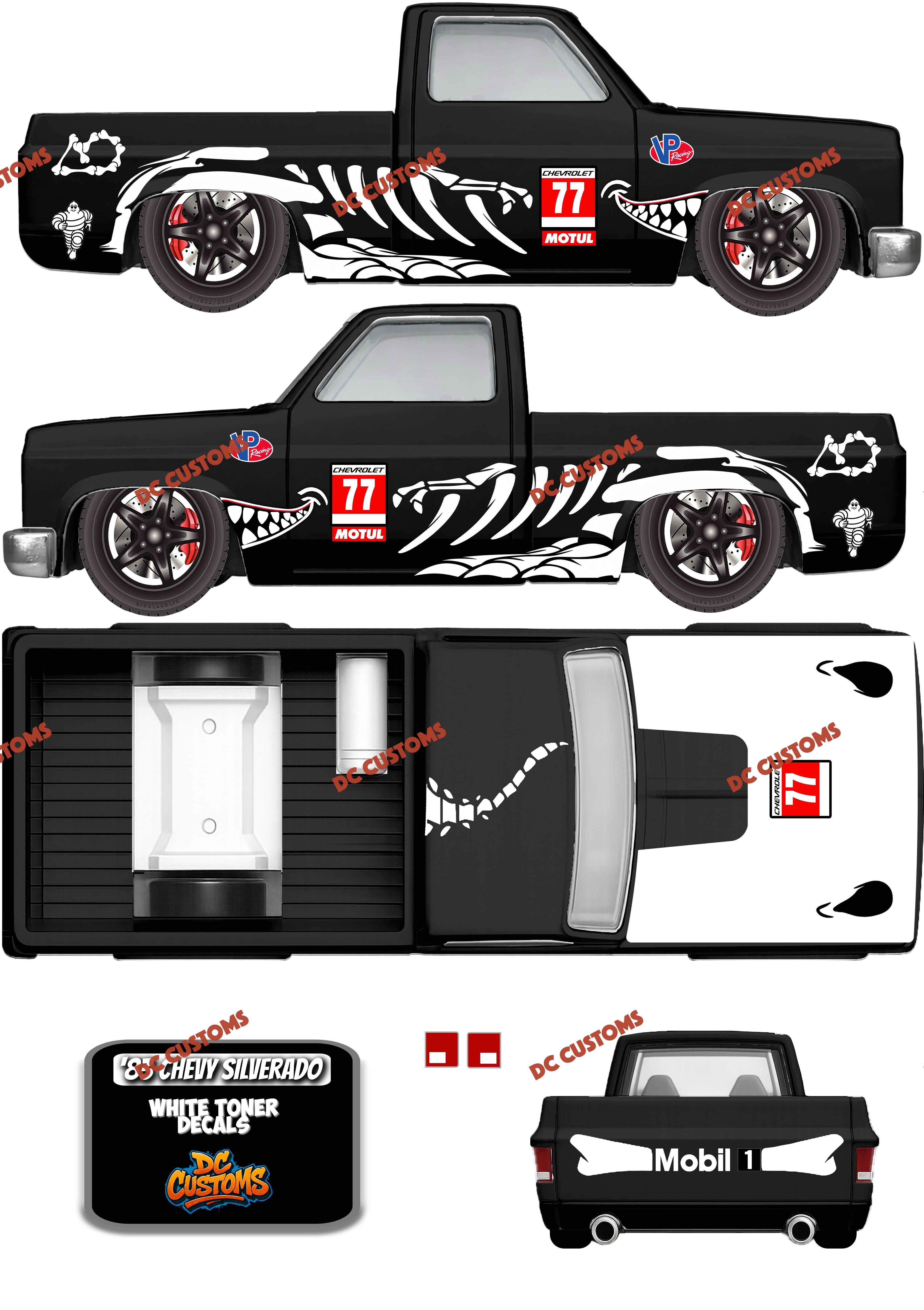 83 CHEYV SILVERADO (WHITE TONER) DECALS SKELETON REXY