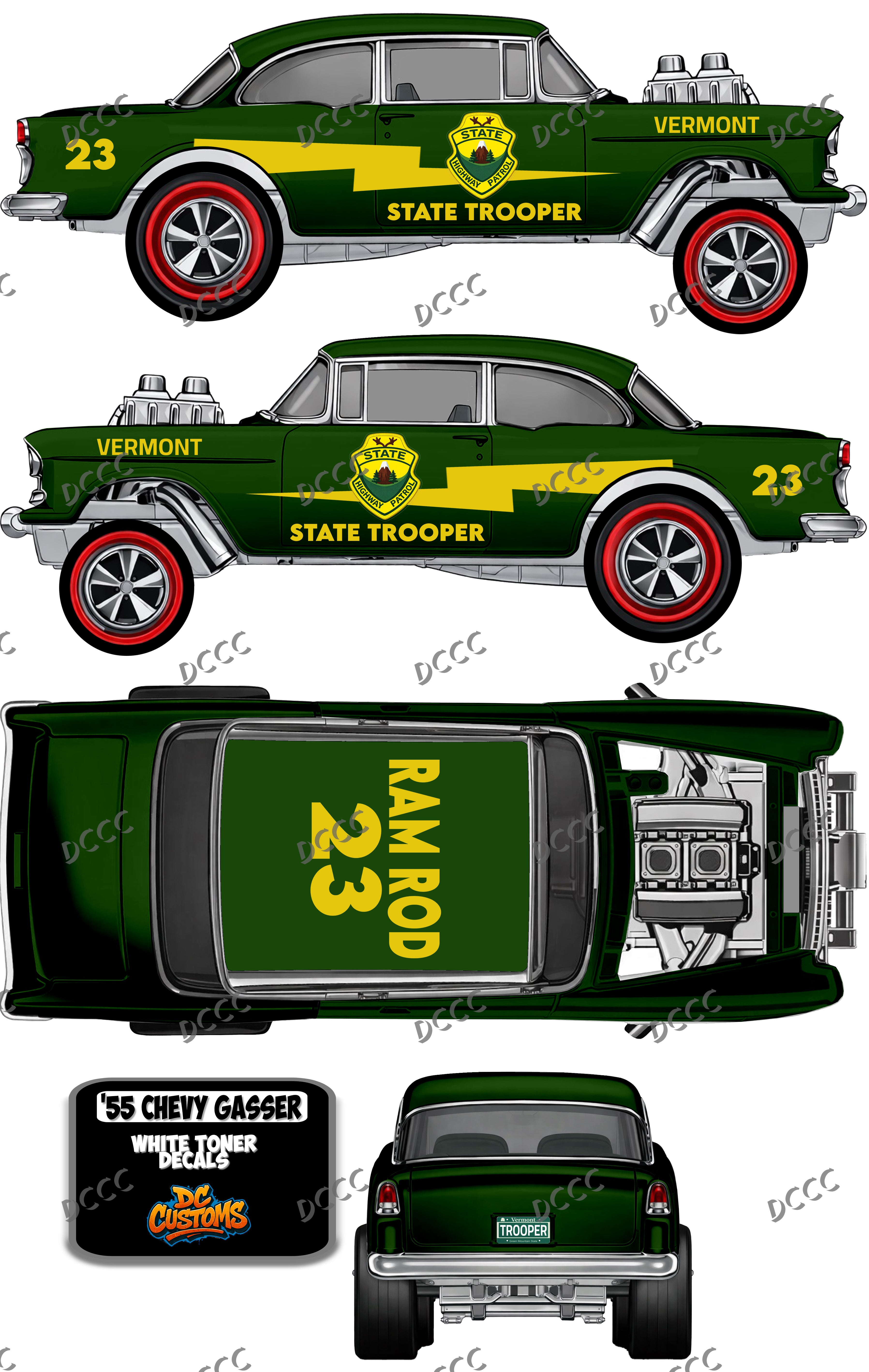 55 CHEVY GASSER (WHITE TONER) DECALS SUPER TROOPERS