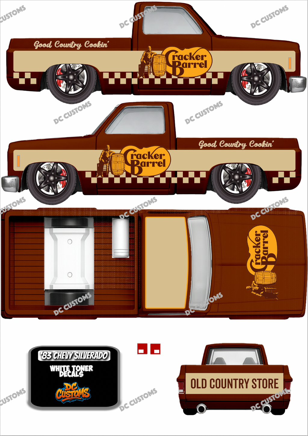 83 CHEVY SILVERADO (WHITE TONER) DECALS CRACKER BARREL