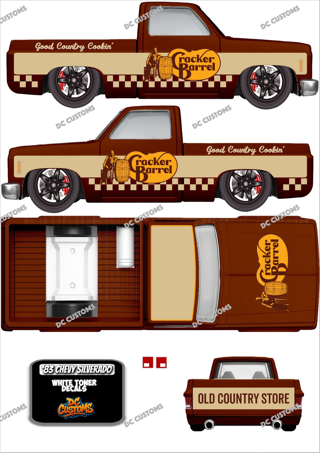 83 CHEVY SILVERADO (WHITE TONER) DECALS CRACKER BARREL
