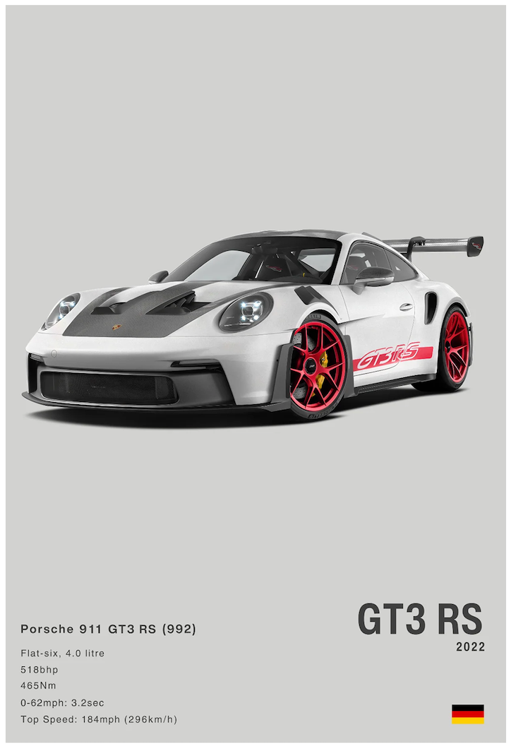 WHITE PORSCHE GT3 RS MAGNET