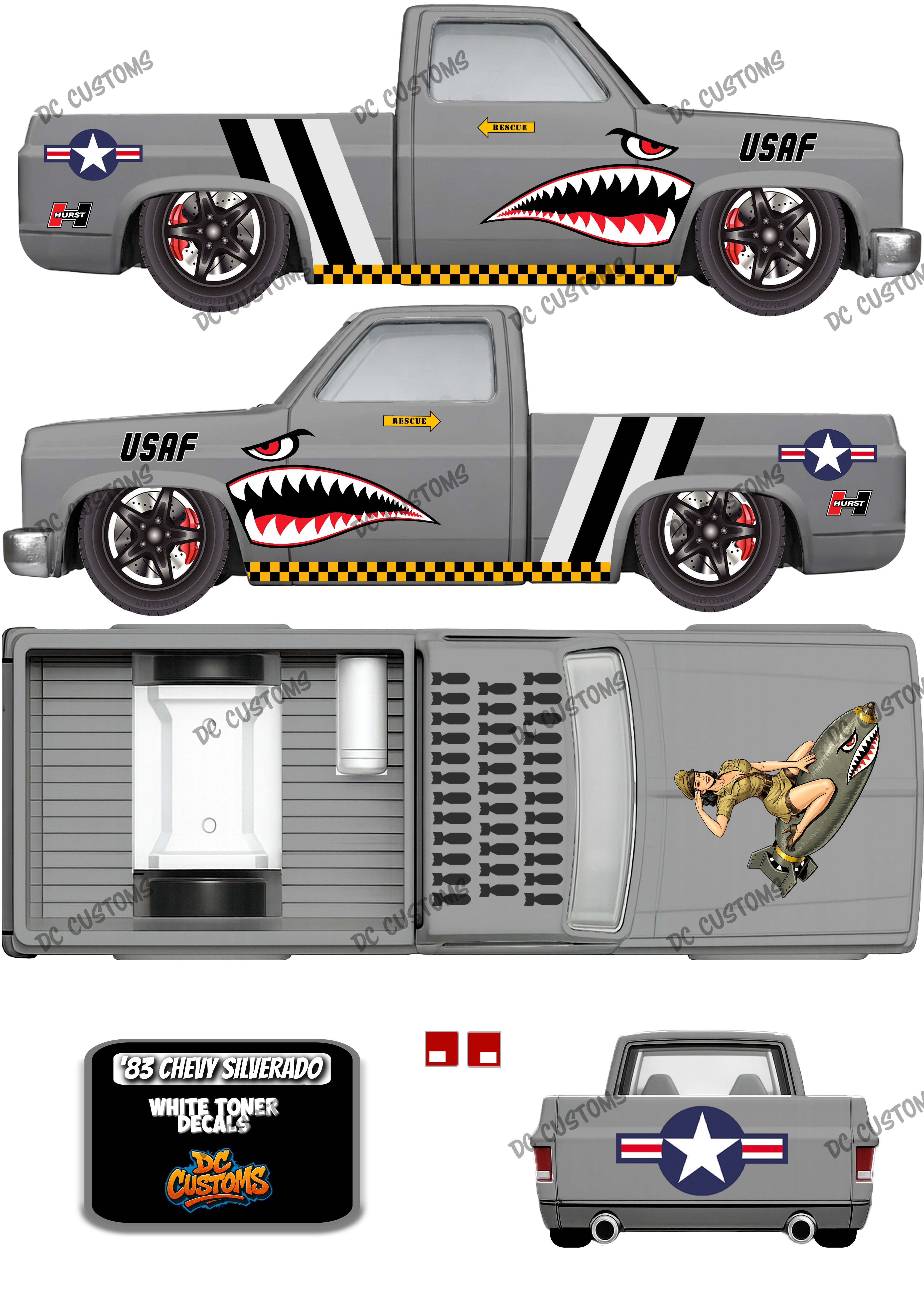 83 CHEVY SILVERADO (WHITE TONER) DECALS USAF