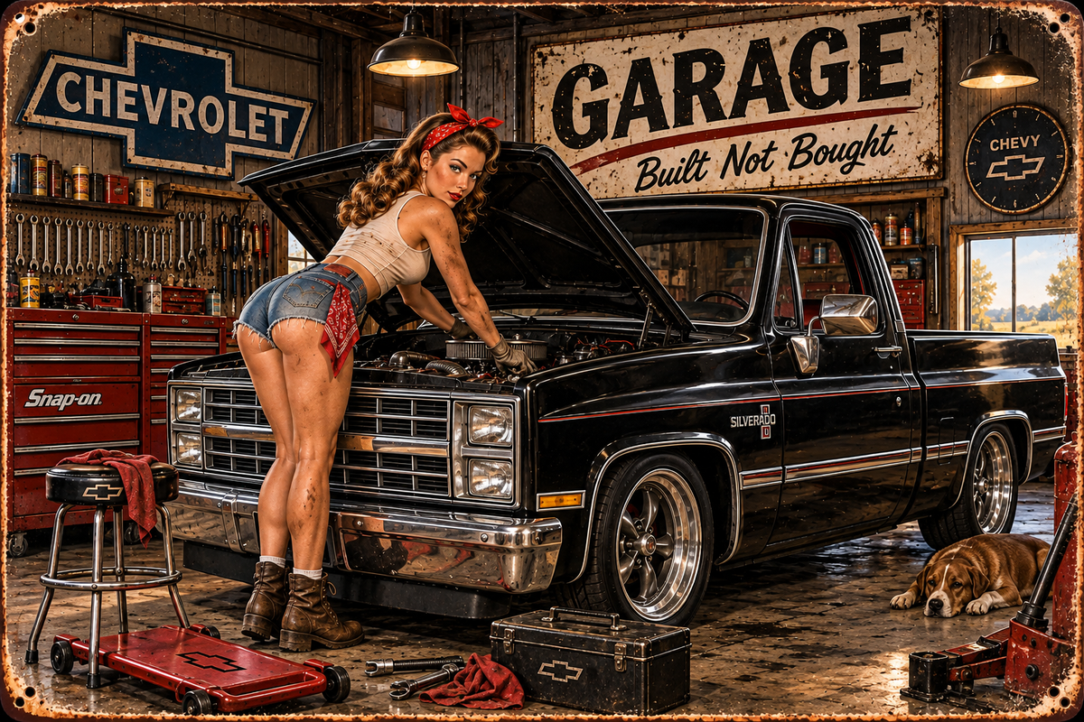 VINTAGE GARAGE WITH SILVERADO