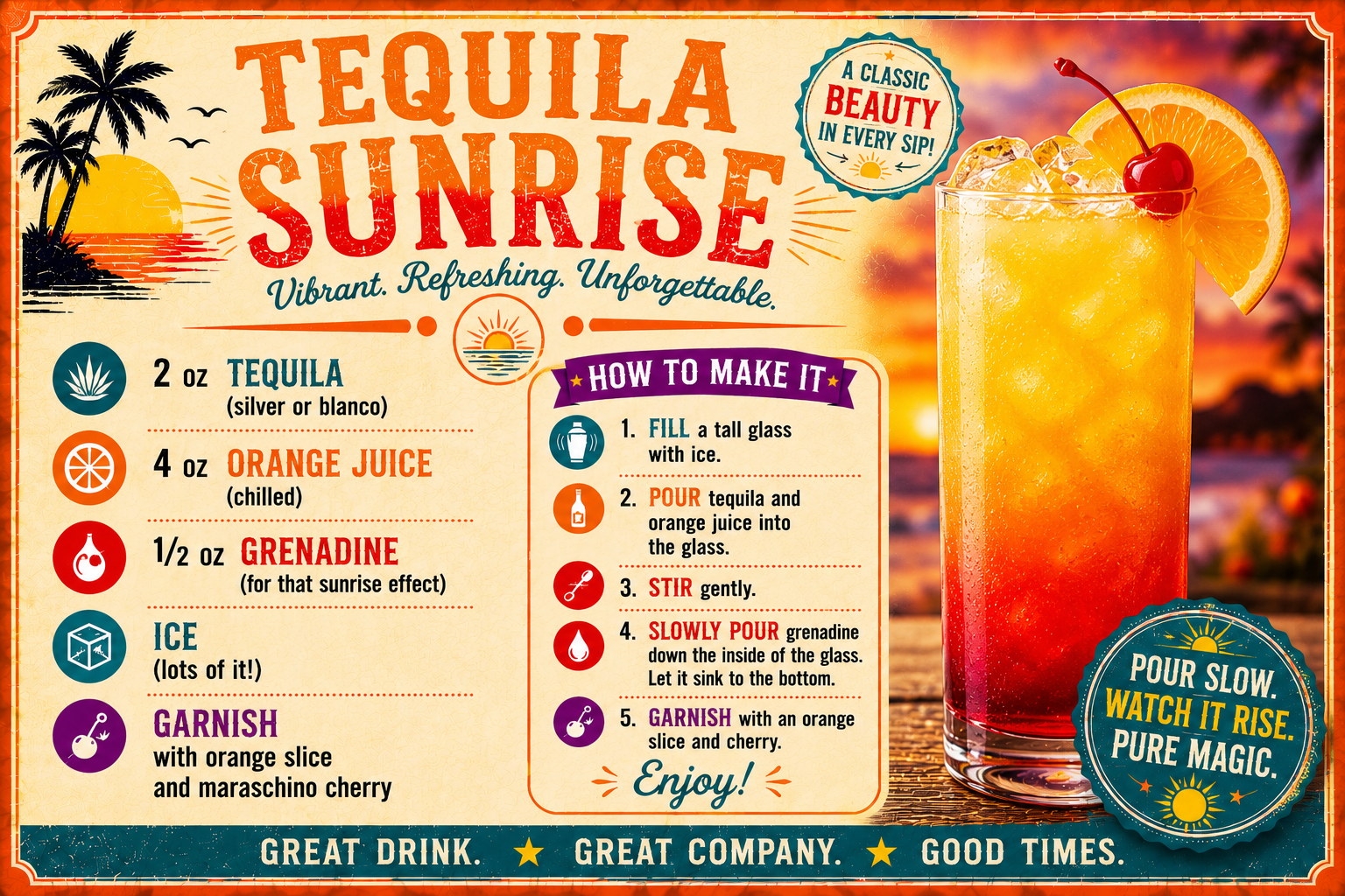 TEQUILA SUNRISE RECIPE MAGNET