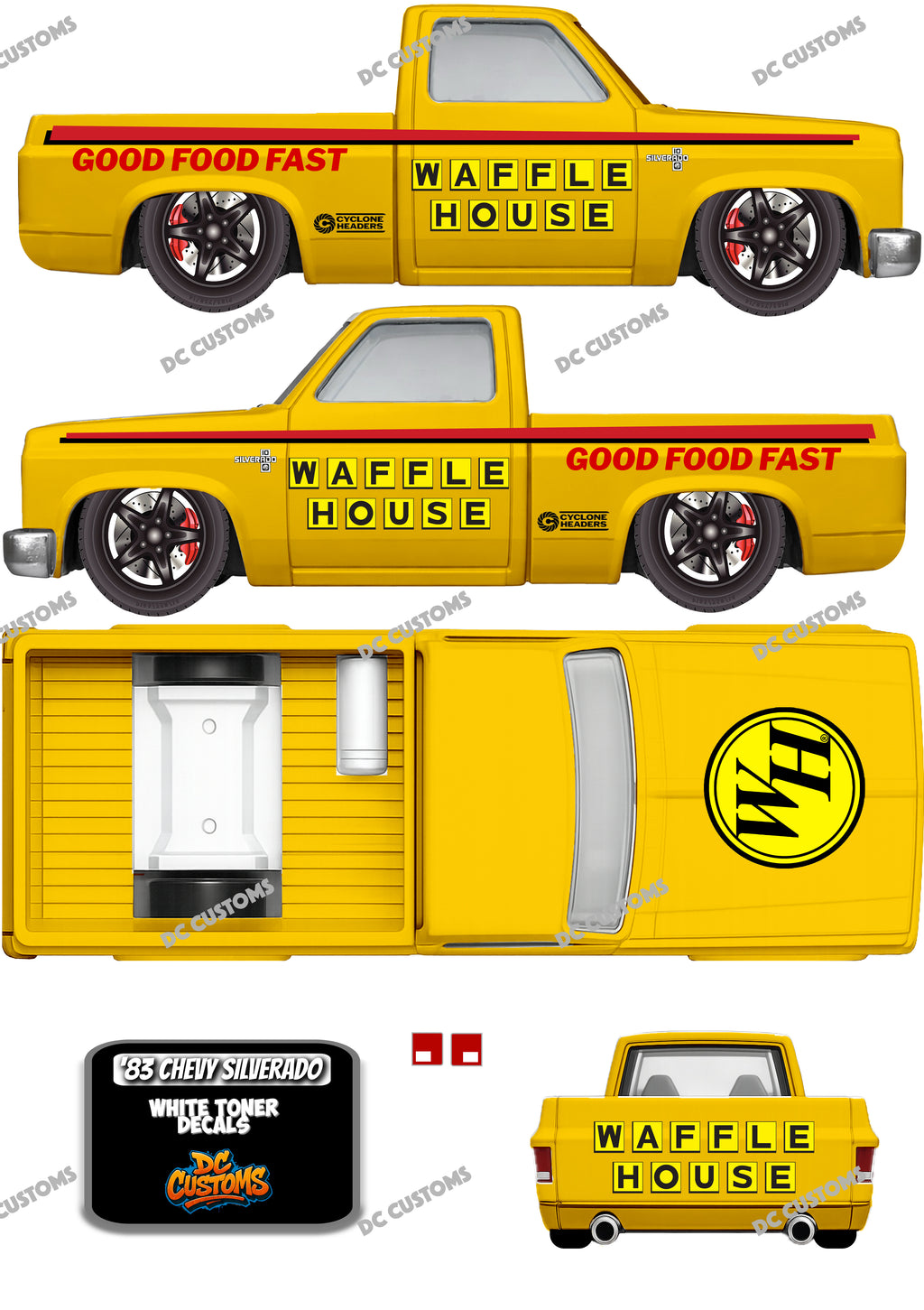 83 CHEVY SILVERADO (WHITE TONER) DECALS WAFFLE HOUSE