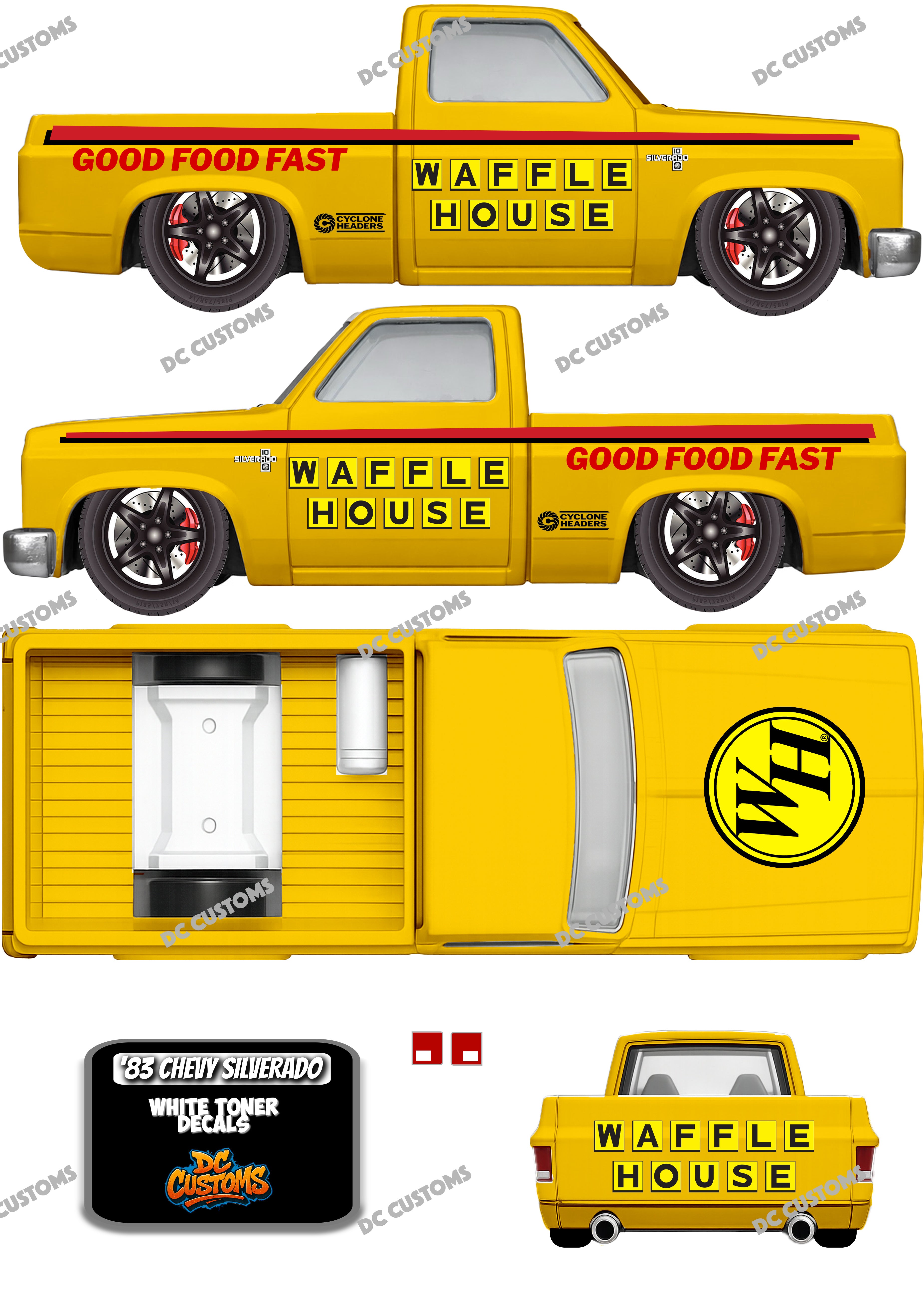83 CHEVY SILVERADO (WHITE TONER) DECALS WAFFLE HOUSE