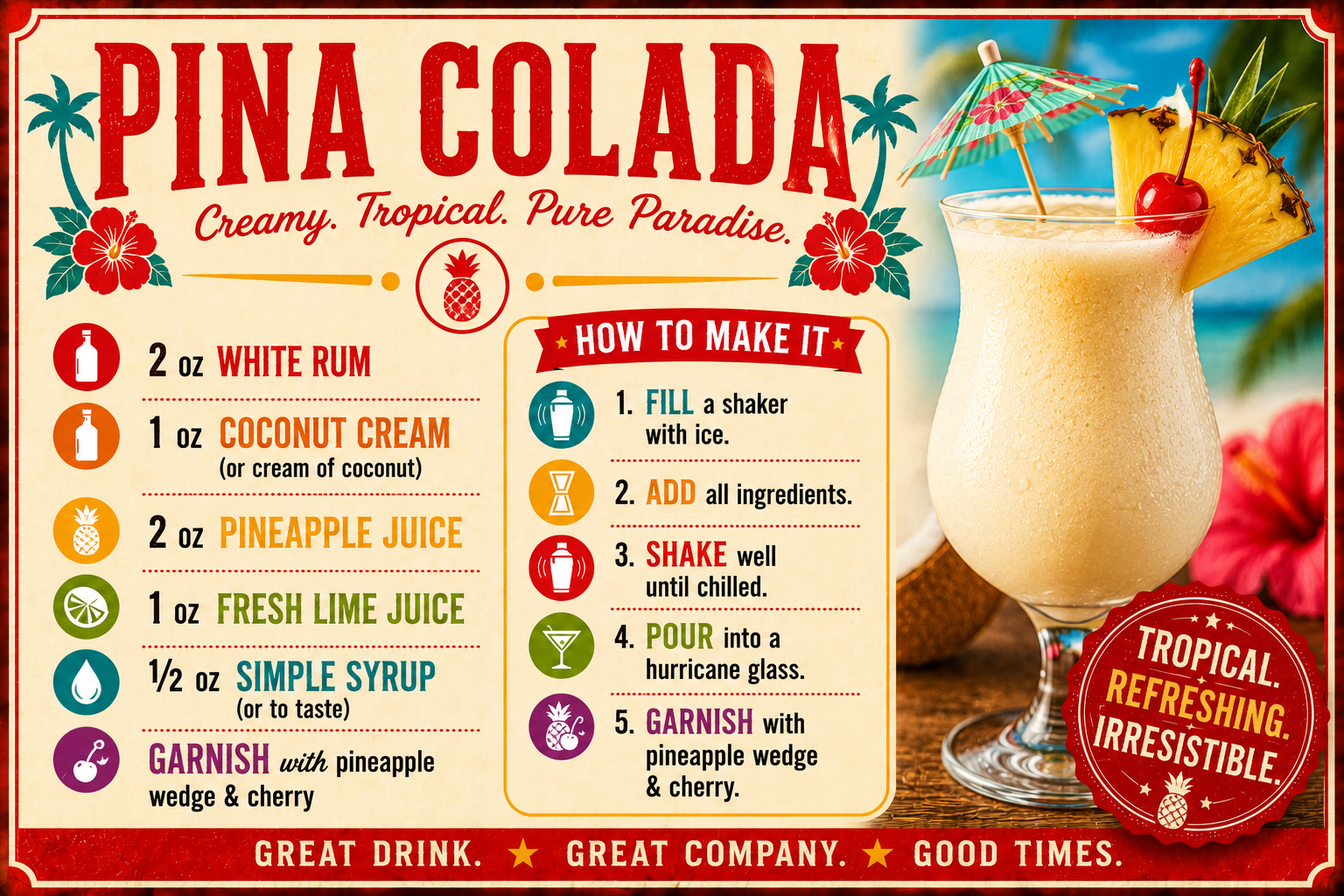 PINA COLADA RECIPE MAGNET