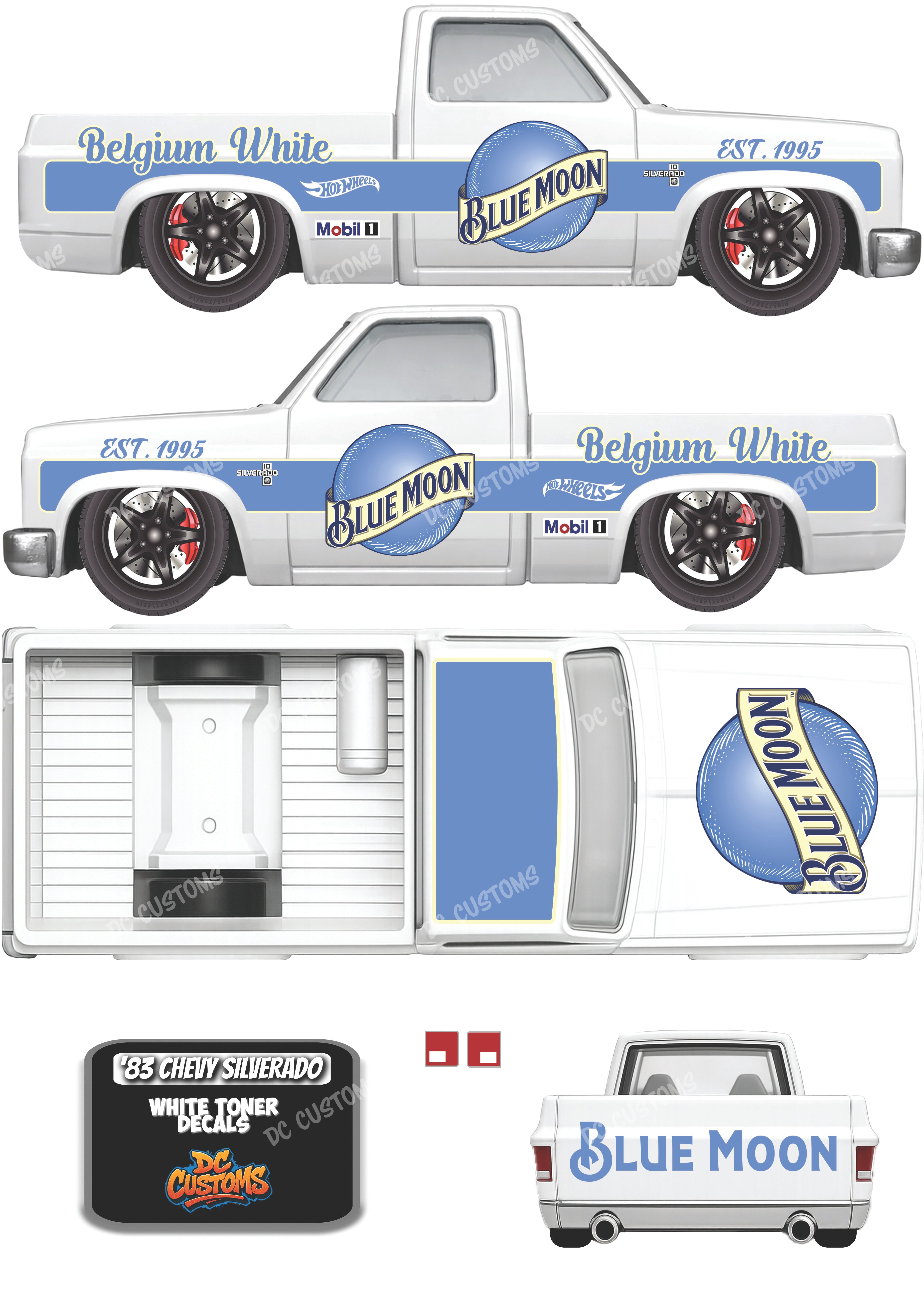 83 CHEVY SILVERADO (WHITE TONER) DECALS BLUE MOON