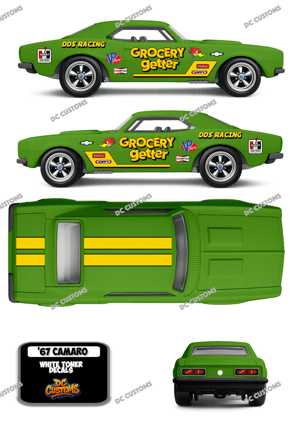 67 CHEVY CAMARO (WHITE TONER) DECALS GROCERY GETTER