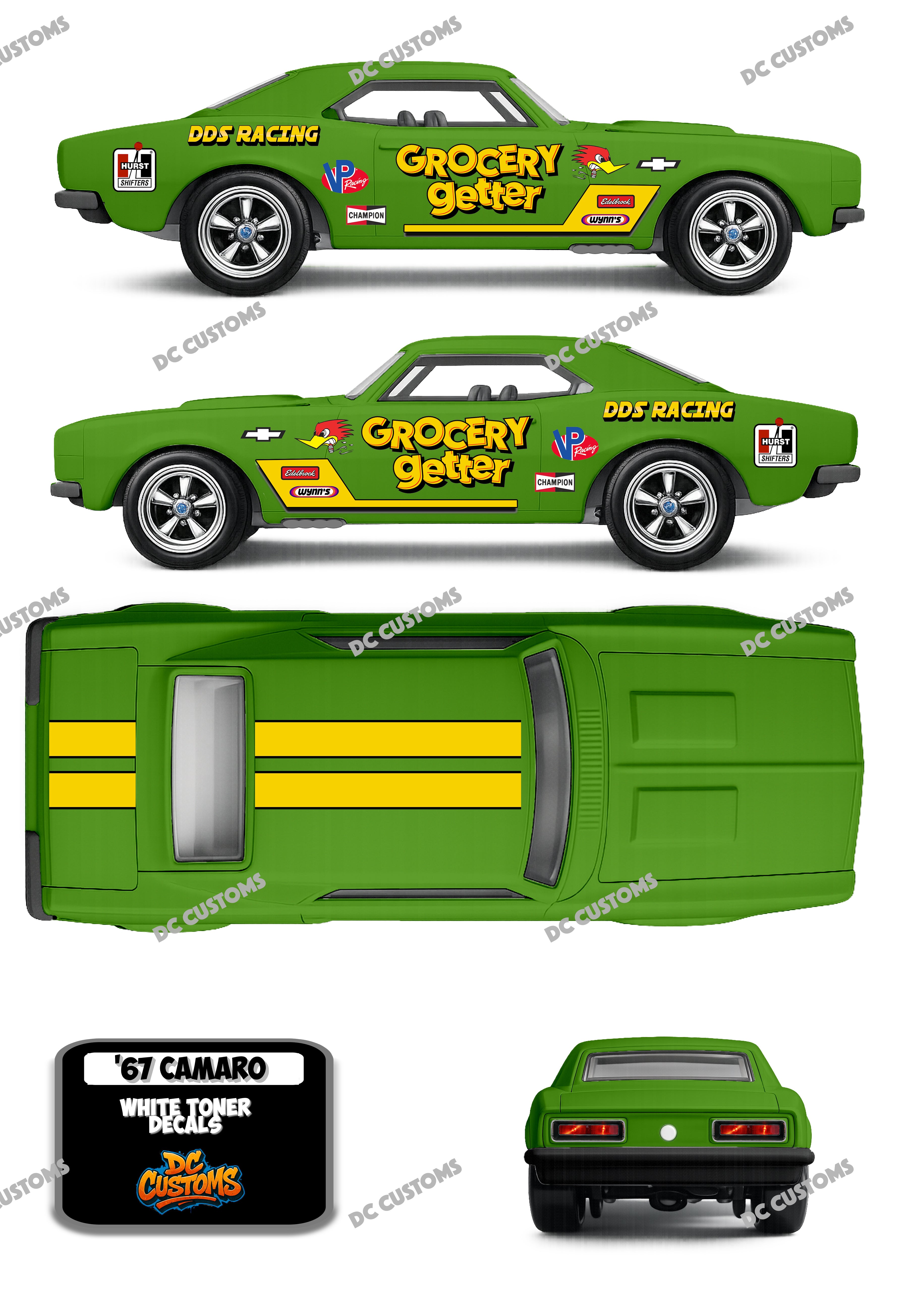 67 CHEVY CAMARO (WHITE TONER) DECALS GROCERY GETTER