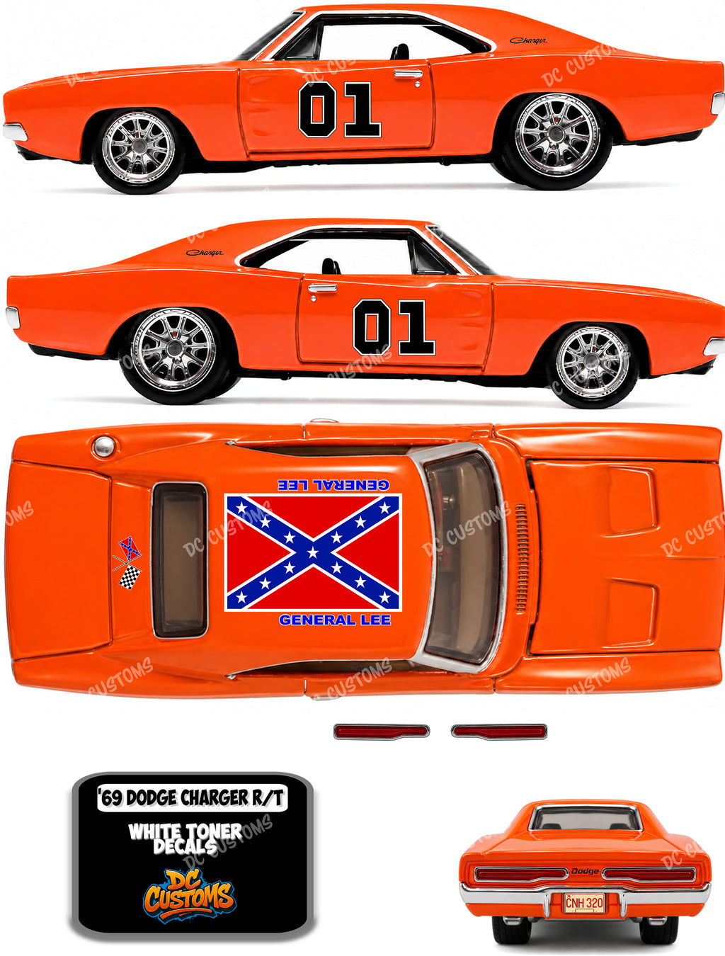 69 DODGE CHARGER (WHITE TONER)DECALS GENERAL LEE