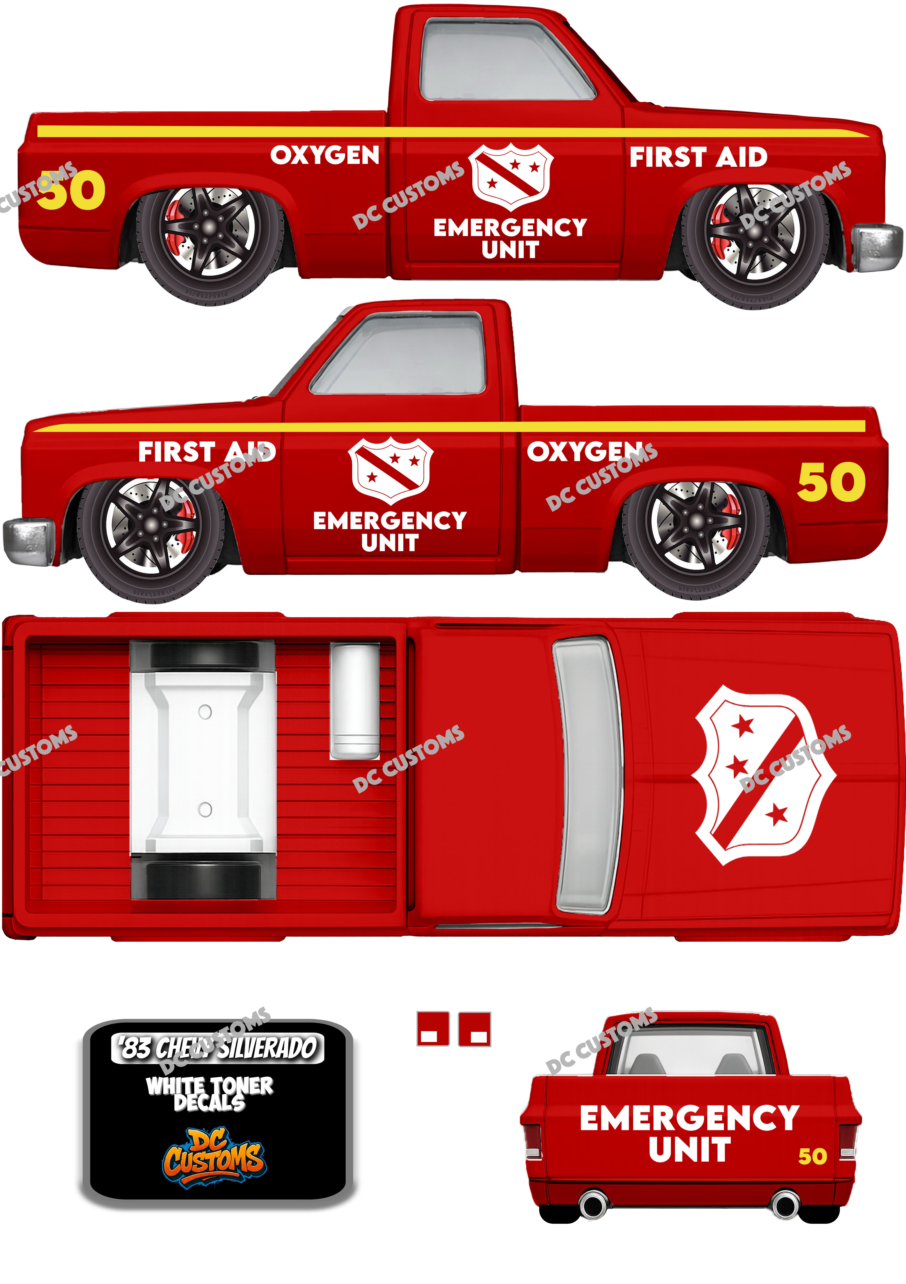 83 CHEVY SILVERADO (WHITE TONER) DECALS EMERGENCY UNIT