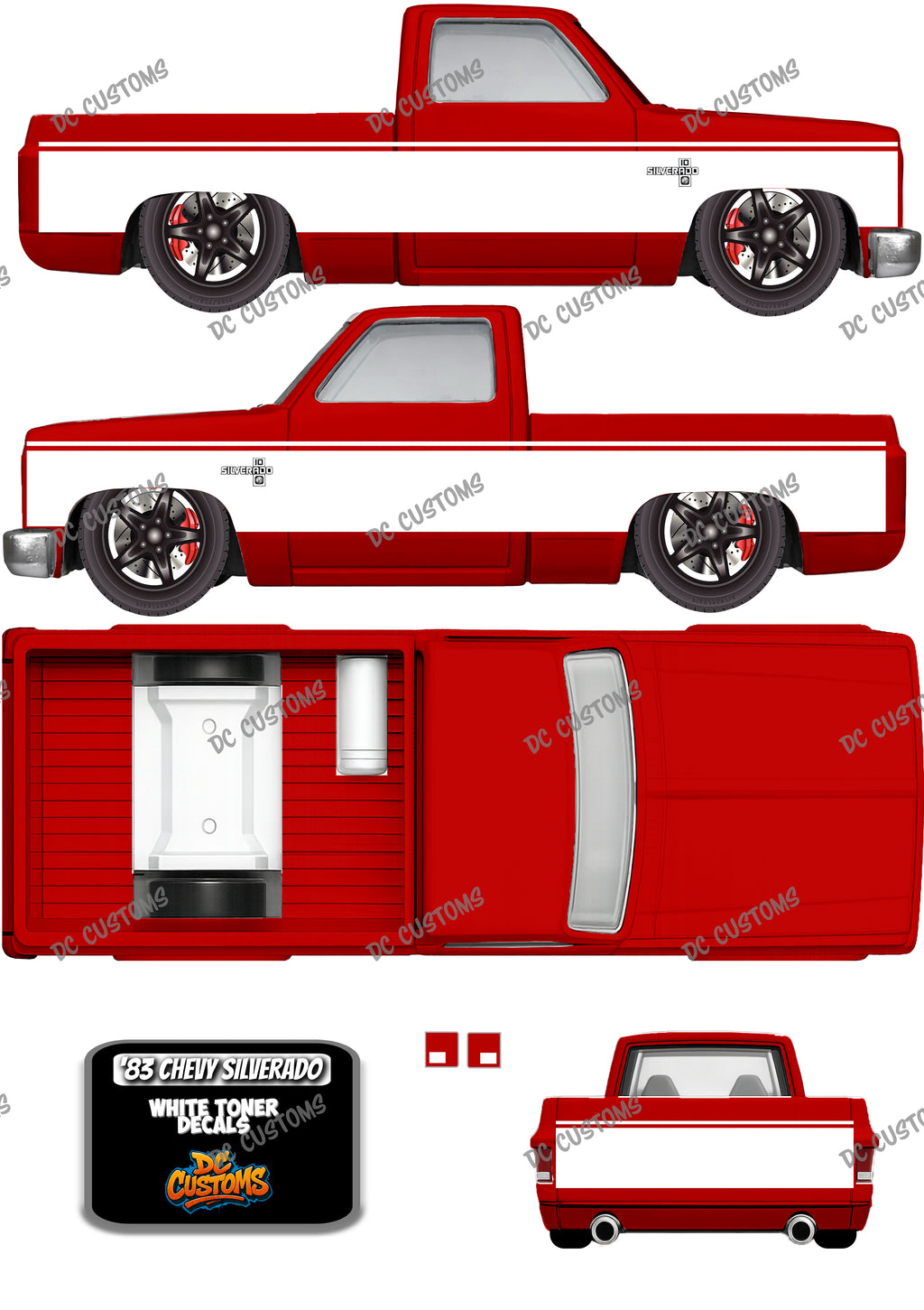 83 CHEVY SILVERADO (WHITE TONER) DECALS MODERN CLASSIC