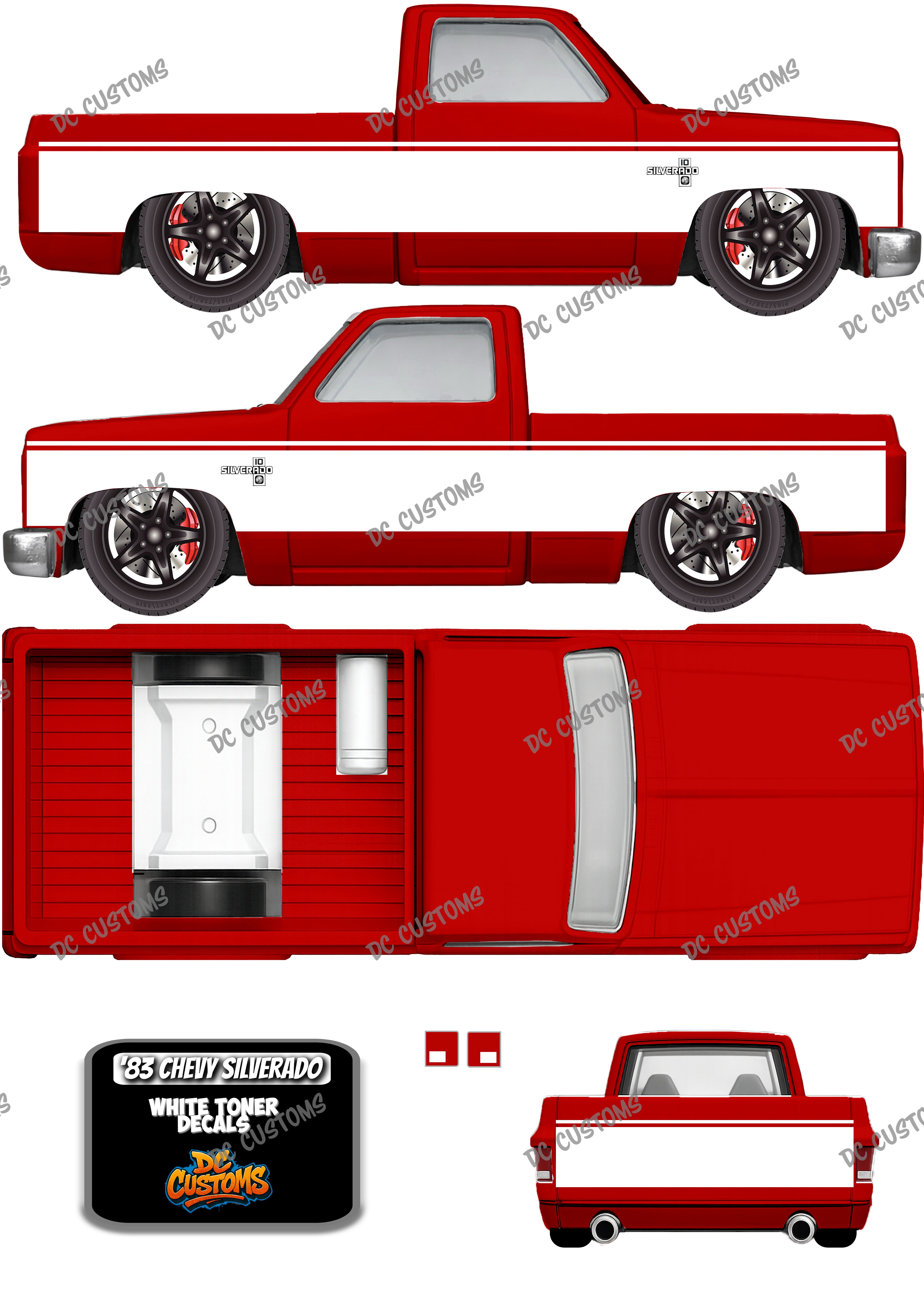 83 CHEVY SILVERADO (WHITE TONER) DECALS MODERN CLASSIC