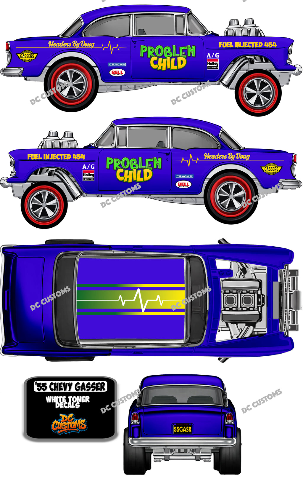 55 CEHVY GASSER (WHITE TONER( DECALS PROBLEM CHILD