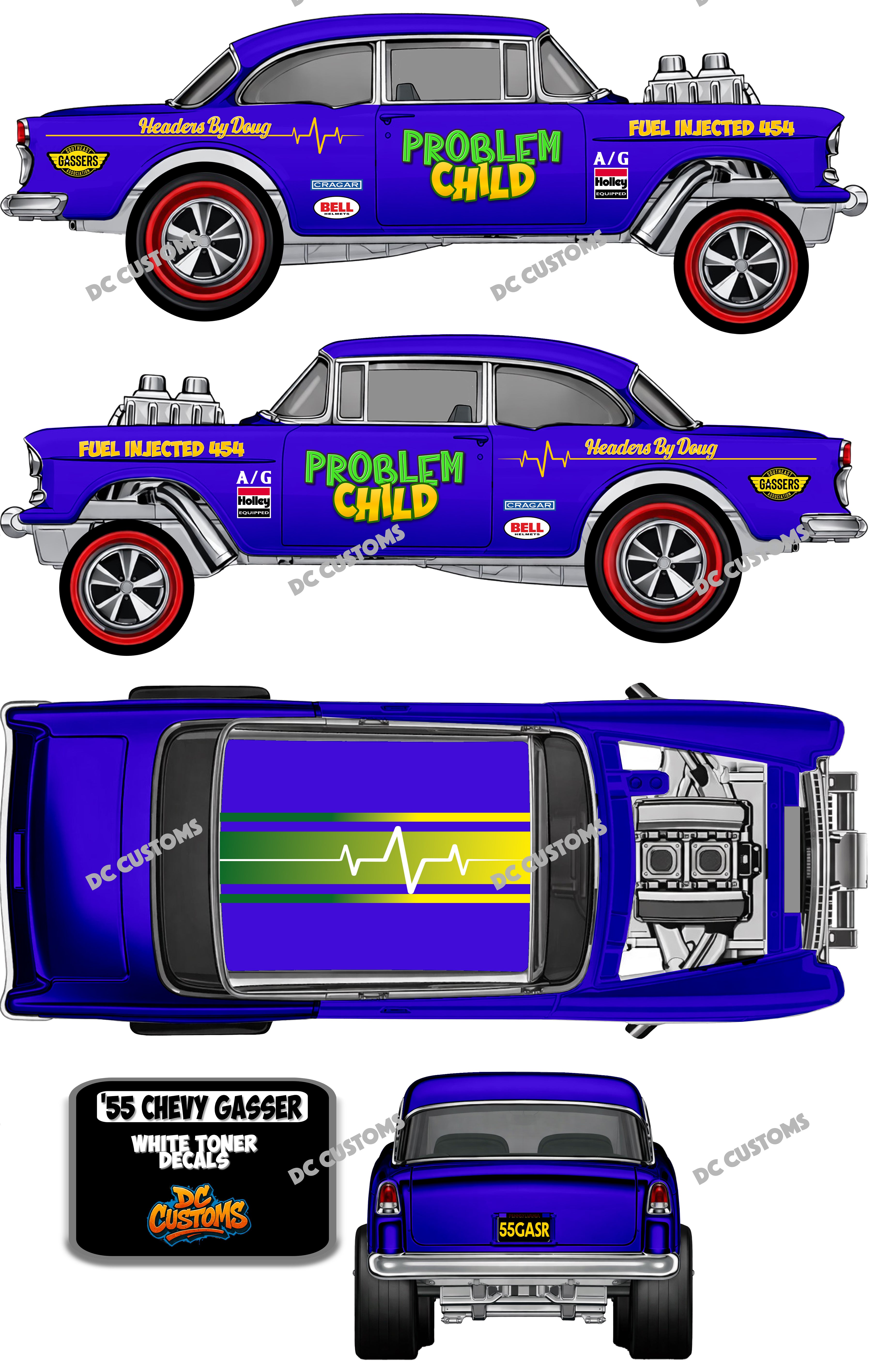 55 CEHVY GASSER (WHITE TONER( DECALS PROBLEM CHILD