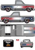 83 CHEVY SILVERADO (WHITE TONER) DECALS RED WHITE BLUE