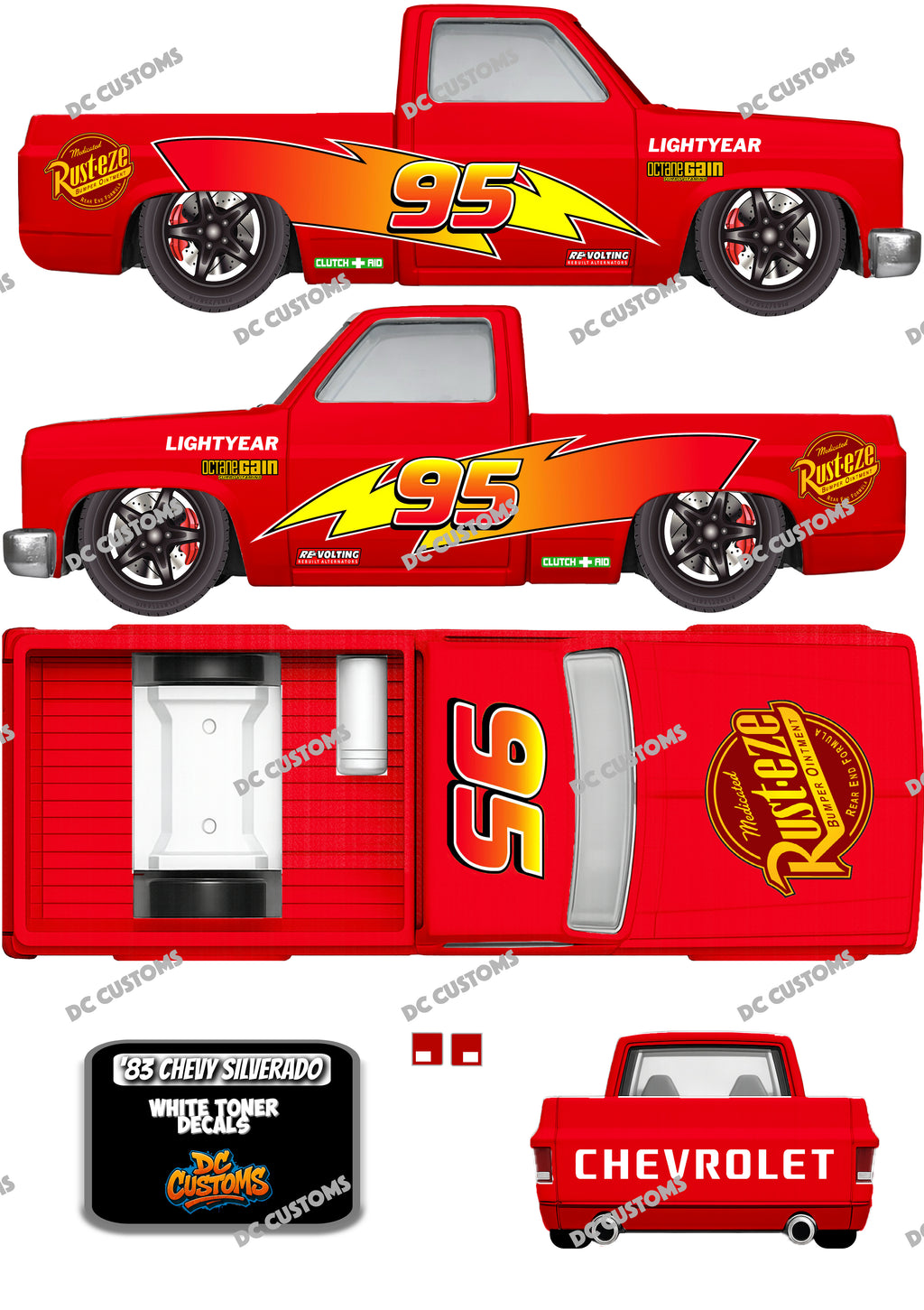 83 CHEVY SILVERADO (WHITE TONER) DECALS RUSTEZE
