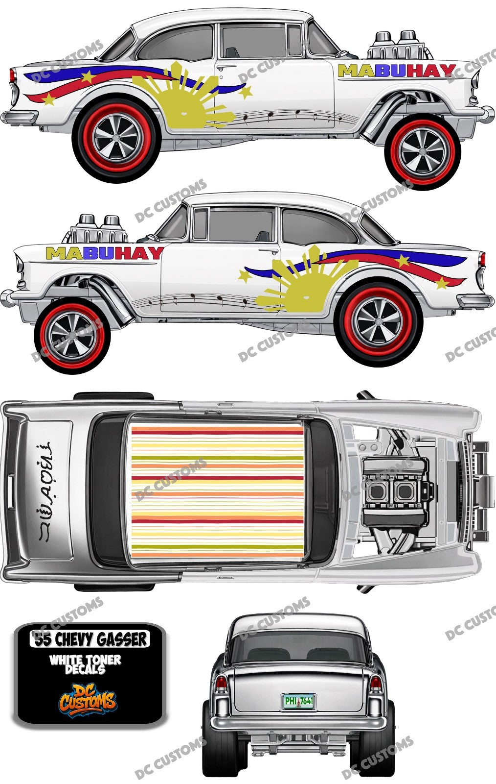 55 CHEVY GASSER (WHITE TONER) DECALS '24 PHILIPPINE CONVENTION