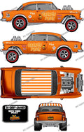55 CHEVY GASSER (WHITE TONER) DECALS ORANGE PEEL