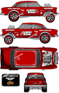 55 CHEVY GASSER (WHITE TONER) DECALS CHERRY B0MB