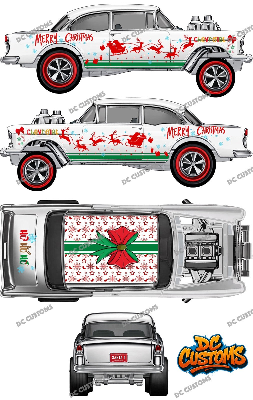 55 CHEVY GASSER (WHITE TONER) DECALS CHRISTMAS