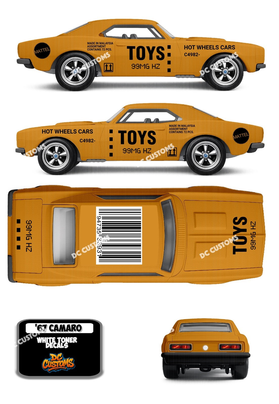 67 CAMARO (WHITE TONER) DECALS CASE