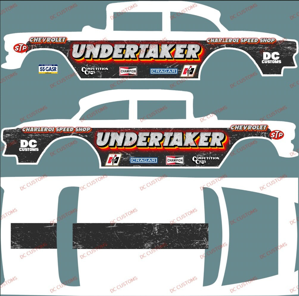 55 CHEVY GASSER (WHITE TONER) DECALS UNDERTAKER